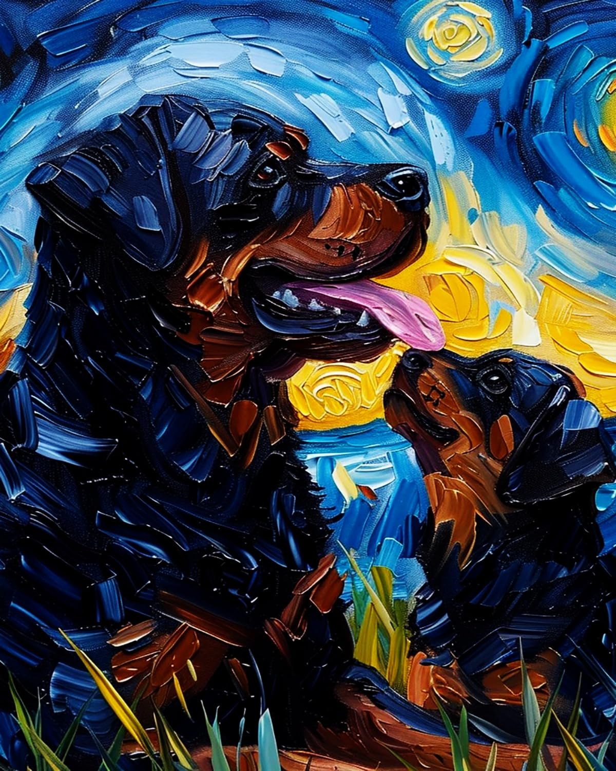 Liubaishi Black Paint By Numbers For Adults, Starry Night Two Dogs, 40X50 Cm Acrylic Canvas Kit With Brushes And Paints