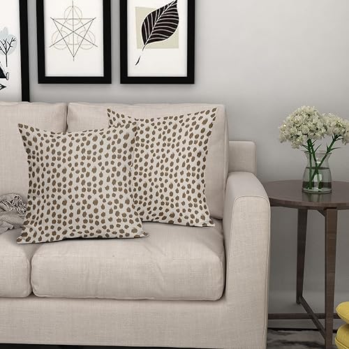 Miniatura 7 de Juego de 2 fundas de almohada de color marrón crema de 20 x 20 pulgadas, diseño bohemio de lunares, moderno estampado de pinceladas, fundas de