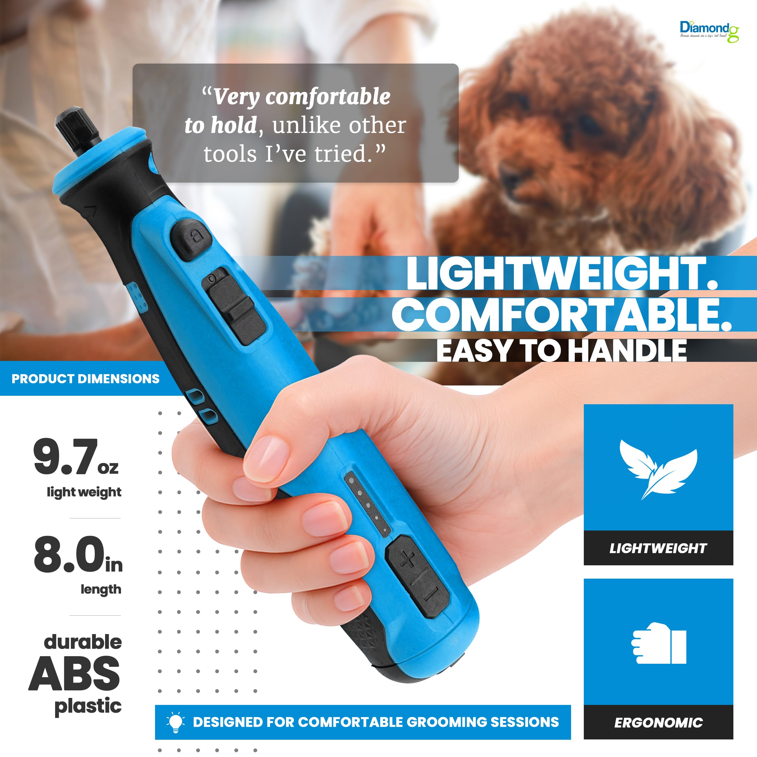 Diamondg Cordless Dog Nail Grinder with Quiet Sound & LED Tip for Large & Small Dogs, 4hrs. Runtime - Electric Dog Nail Trimmer, Heavy Duty Rotary Tool Alternative to Toenail Clippers & Filers - image 4