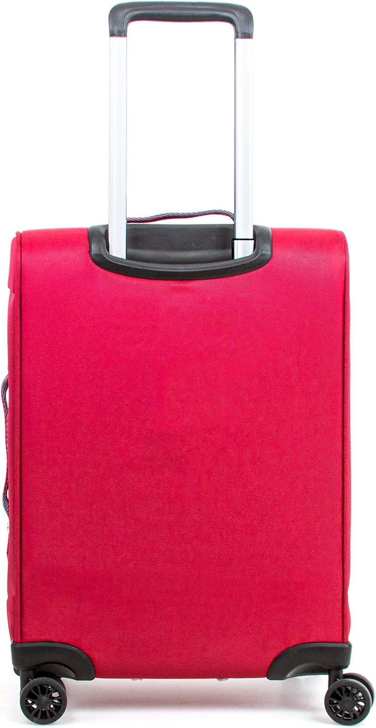 review Calvin Klein Flare Softside Spinner Luggage, Grey/Red, 21 Inch