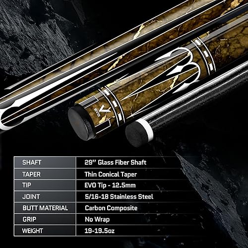 Miniatura 6 de EVO - Taco de piscina de fibra de vidrio con piedras preciosas, varillas de piscina de baja desviación con junta de 516 x 18 pines y punta de 0.492