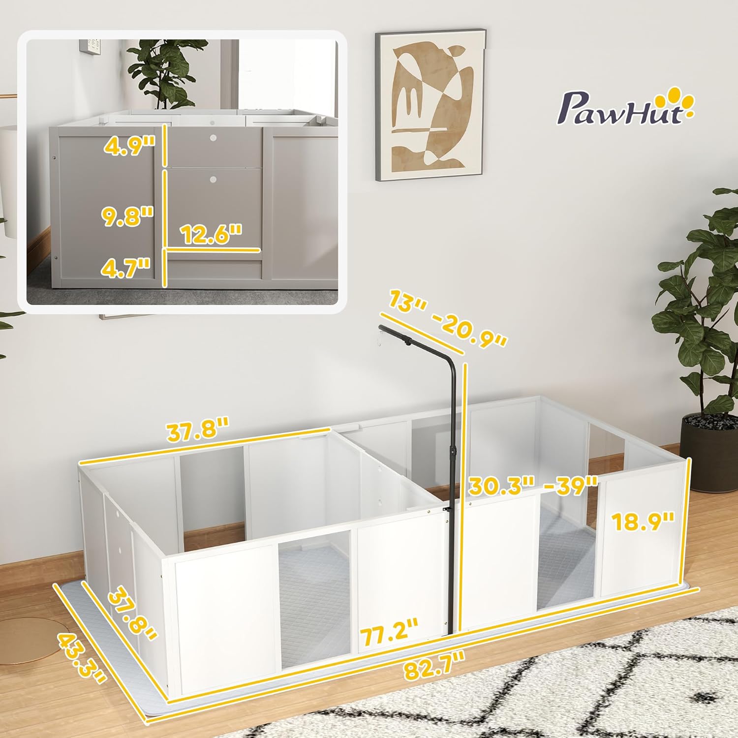 PawHut Whelping Box for Dogs, Newborn Puppy Supplies with Retractable Light Stand, Waterproof Pee Pad, Adjustable Height Door, Dog Whelping Pen for Small and Medium Breed Dogs, 77" x 38" x 19"