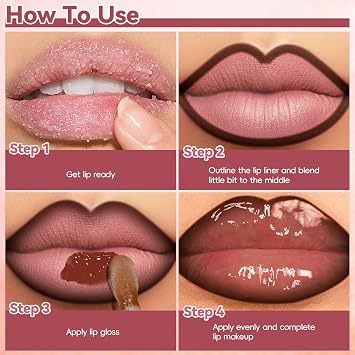 Noerrors Dark Brown Lip Liner and Gloss Set, Plumping Stain with Moisturizing Lip Gloss Combo, High Shine Matte Kit, Nourishing Tinted Lips Glow Oil Long-Lasting Waterproof Care Makeup for Women