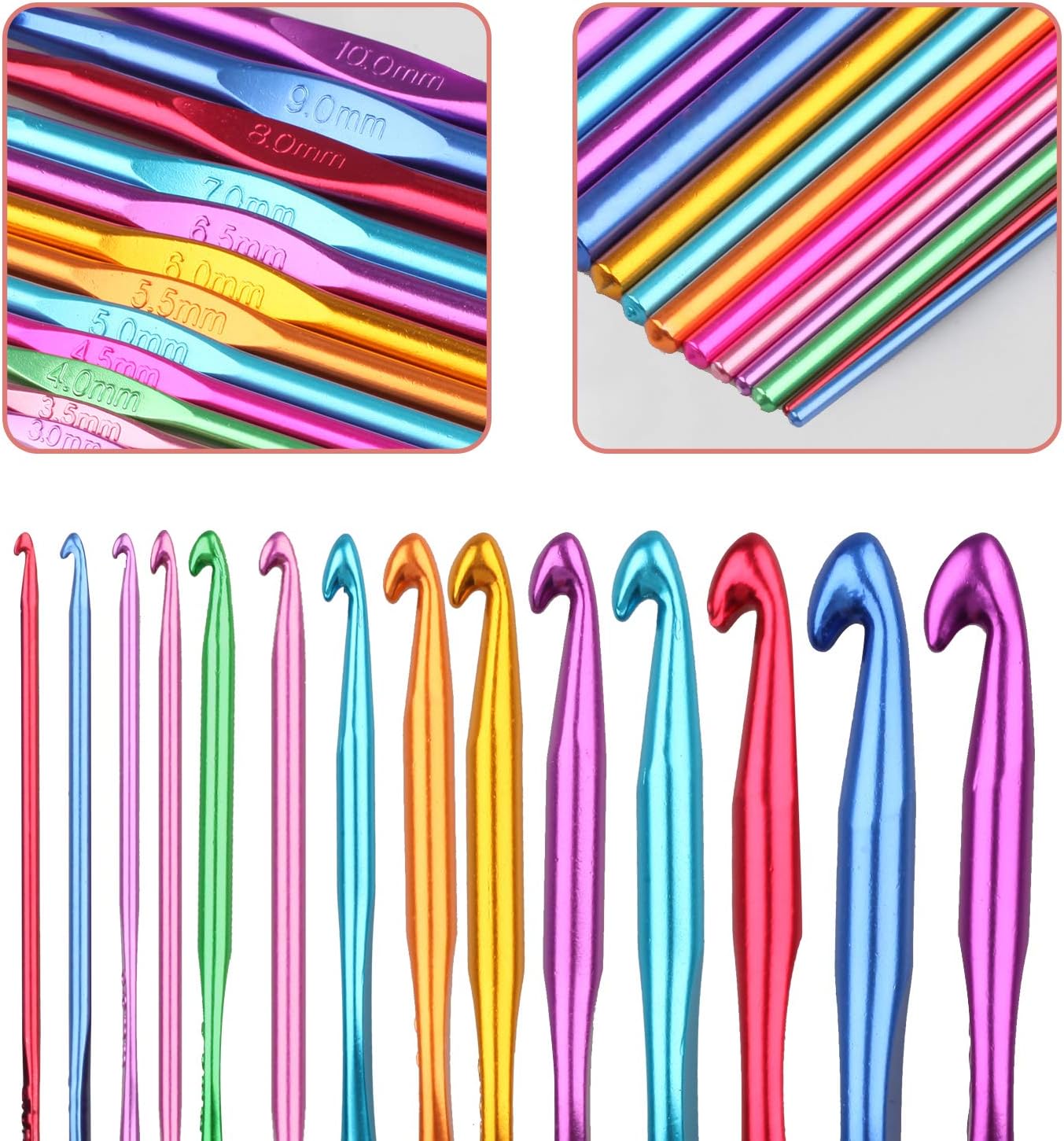 Crochet Hooks Set, FUNVCE 14 Pcs Aluminum Knitting Needles Kit with Marker Pins,Yarn Needles 2.0mm(B)-10mm(N) Crochet Hook Needle