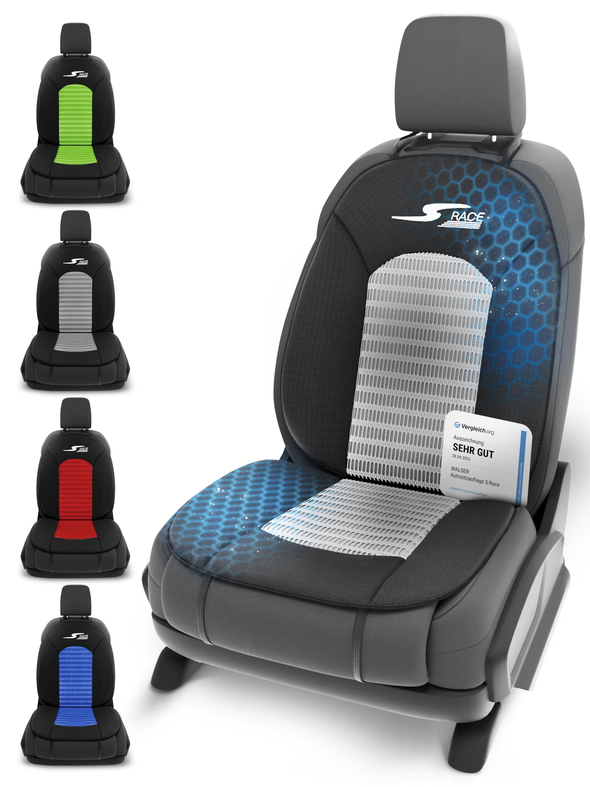 WALSER Car Comfort Auto-Sitzauflage S-Race, Auszeichnung Sehr Gut* Autositzauflage, Sitzkissen-PKW, Universal PKW Sitzschoner, Sitzauflage-Auto Vordersitze, Sitzaufleger anthrazit/schwarz