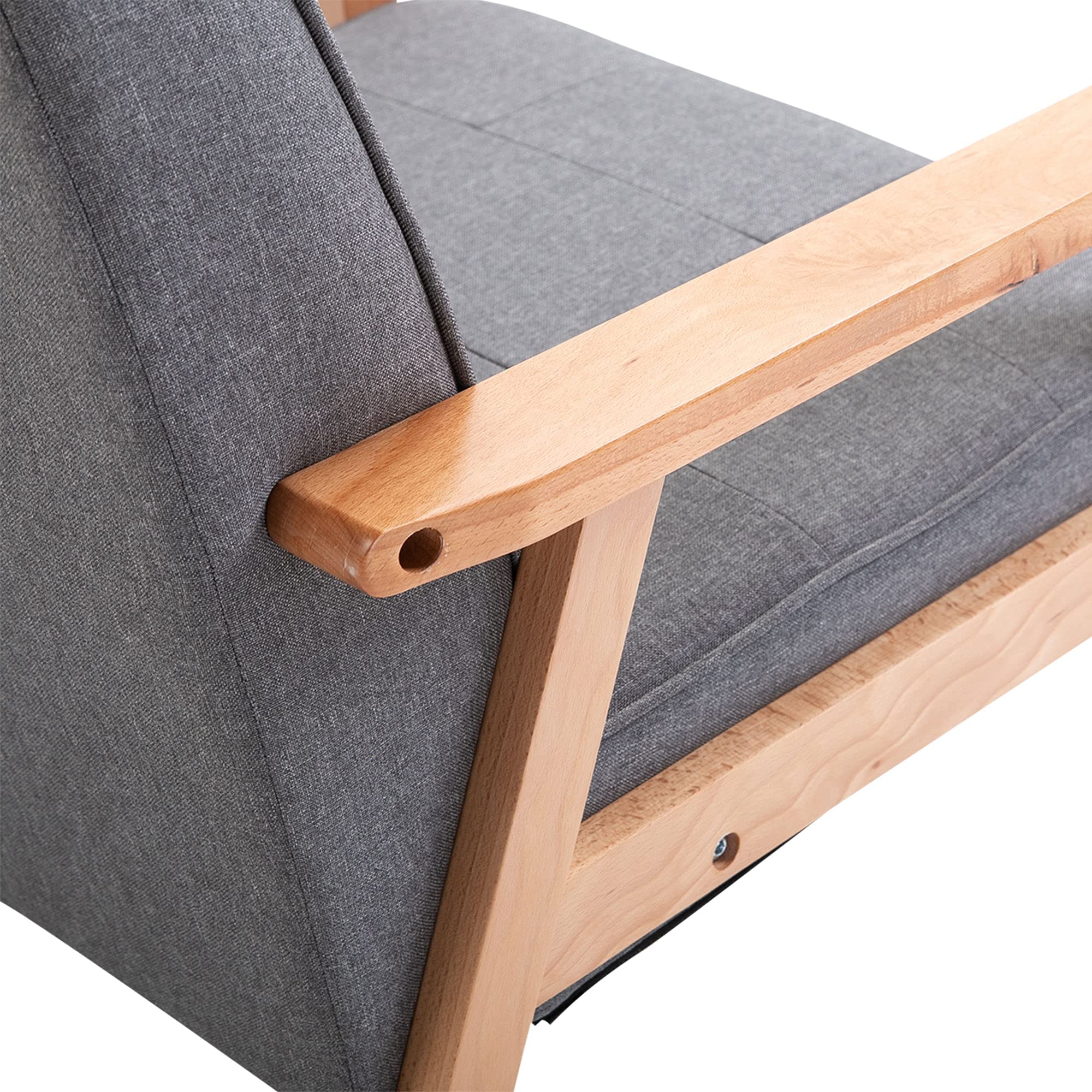 HOMCOM Butaca de Salón Moderno Sillón Individual Tapizado en Lino con Asiento Acolchado y Marco de Madera para Oficina Dormitorio Carga 120 kg 65x69x78 cm Gris