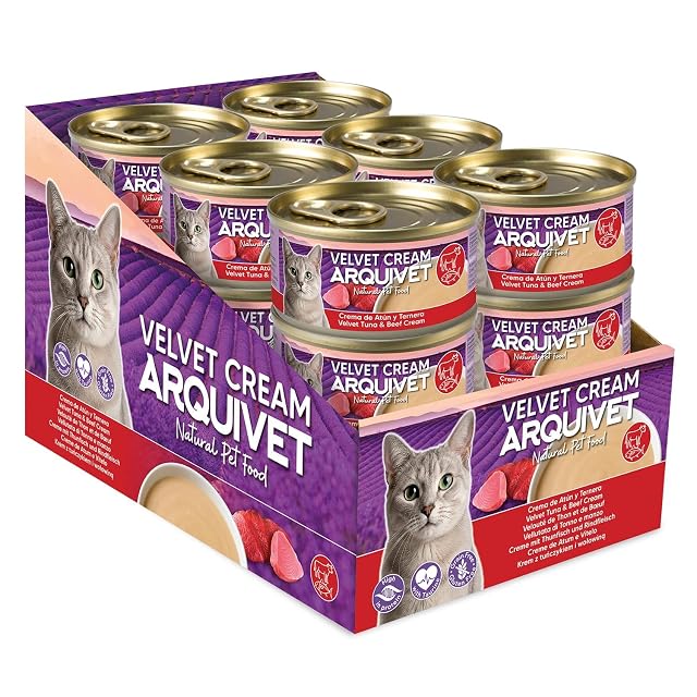 Pack 24 Unidades - Crema de atun y Ternera para Gato Velvet Cream - Latas de 80 g - Comida húmeda para Gatos