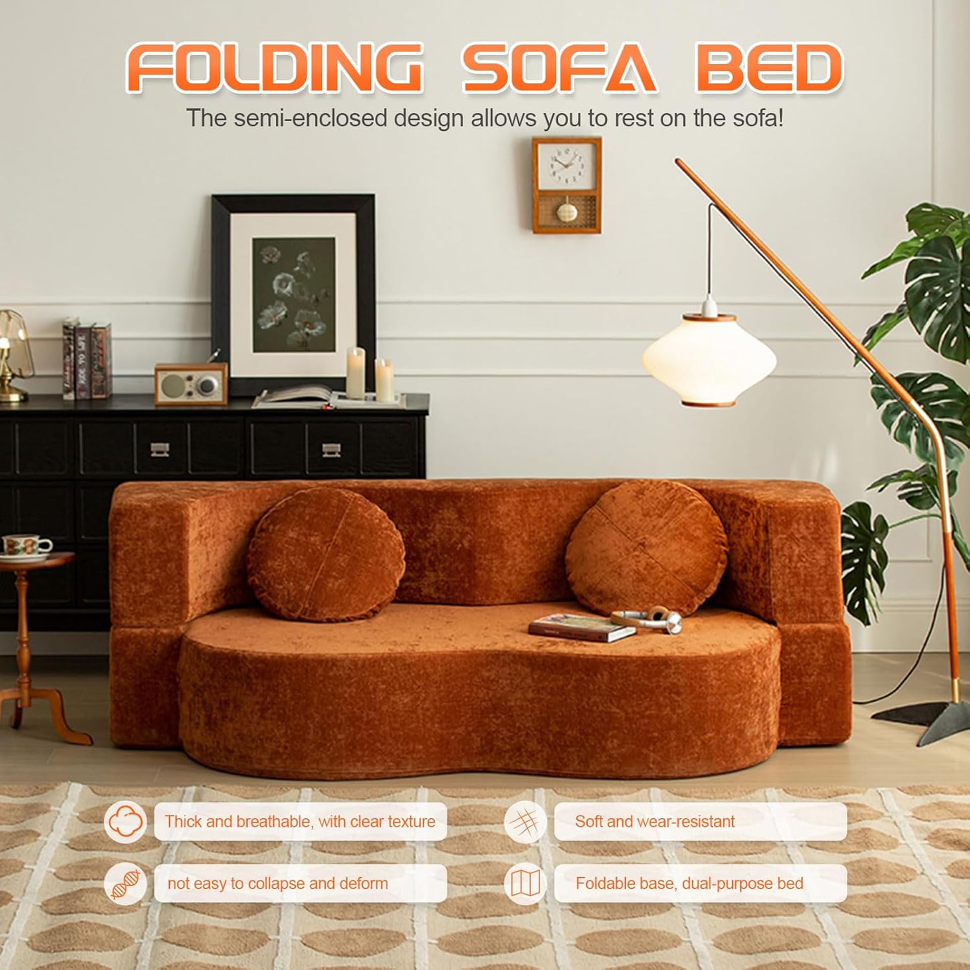 Rozkładana sofa, nowoczesna kanapa na podłogę, futon, do salonu i sypialni, nie wymaga montażu, wszechstronna i zajmująca mało miejsca sofa do spania