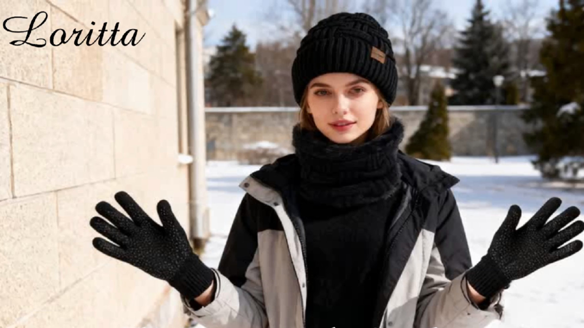 Loritta 3-Pieces Winter Hat Neck Warmer Touchscreen Gloves Set