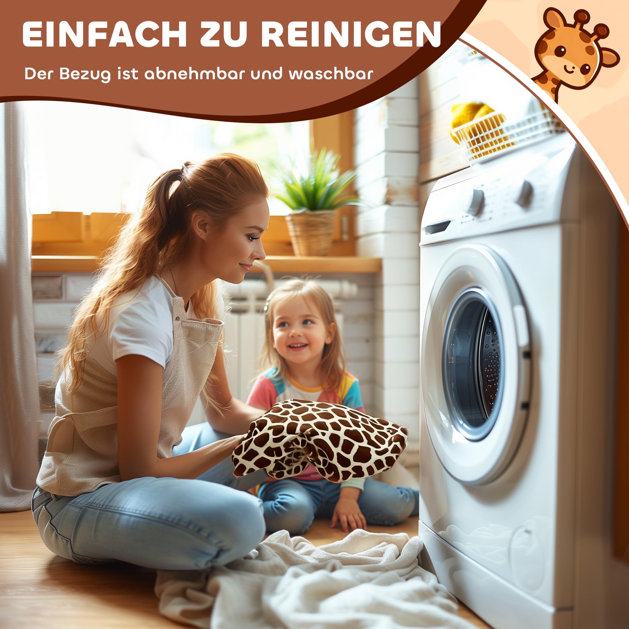 AIYAPLAY Kinder Elektroauto in Giraffenform 6V für 1,5-5 Jahre Braun | Batteriebetriebenes Kinderfahrzeug, Mit Musik, Fußpedal, Waschbar Plüschbezug, Leise Räder, 1,8-3 km/h, Elektrisches Pferd