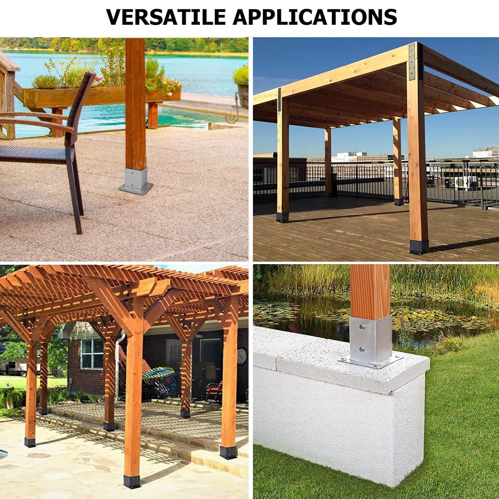 Soporte para poste, base para postes de madera Base De Poste De Acero Inoxidable 2x2 3x3 4x4 5x5 6x6 7x7 8x8 Pulgadas, Resistente Soporte De Poste Para Hormigón/ Cubierta De Madera/ Pérgola/ Buzón ( S
