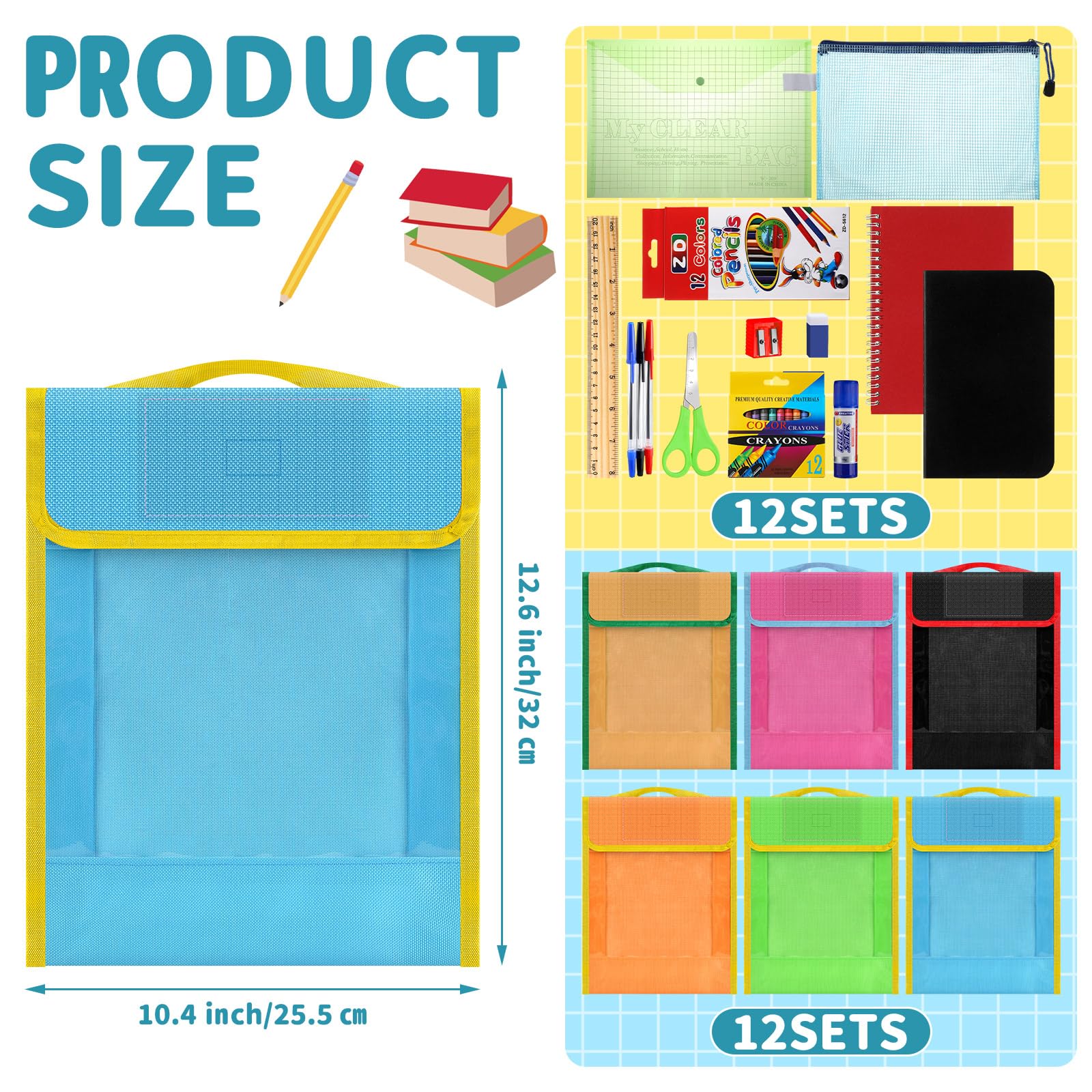 Qilery Schulbedarfs-Set, Schulbedarf, Großpackung, inklusive Büchertasche, Taschen, Notizbücher, Bleistifte, Lineale, Schere, Radiergummi und mehr, für Studenten, Lehrer, Schule, Klassenzimmer,