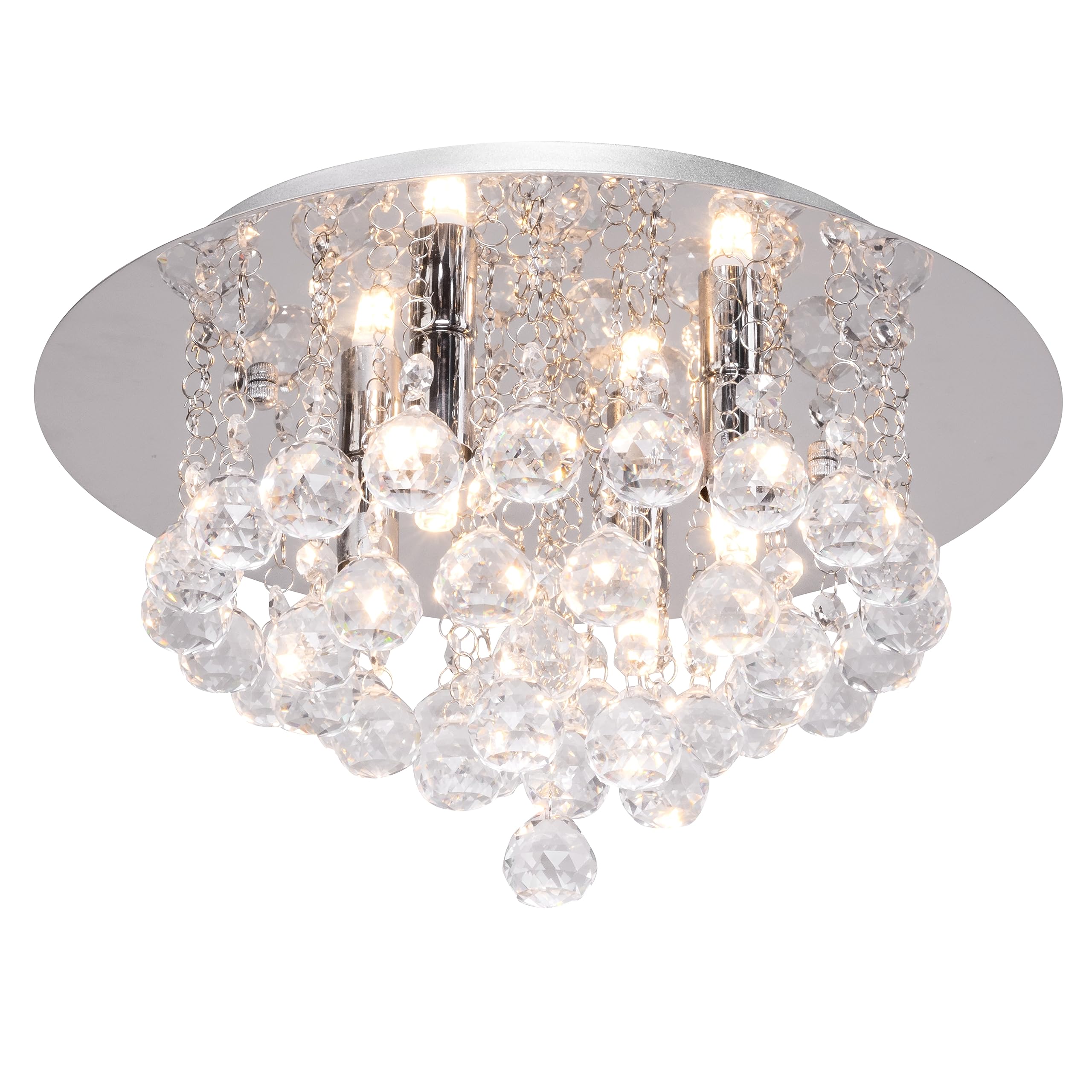 Lighting Supermarket Senza Chrome & Crystal Ball Droplets Ceiling Light - 4-Light Flush Mount for Living Room & Dining Room