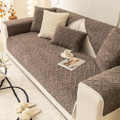 vctops Funda de sofá de felpa jacquard geométrica, funda antideslizante neutra, suave y cálida para perros, niños y mascotas, protector de muebles