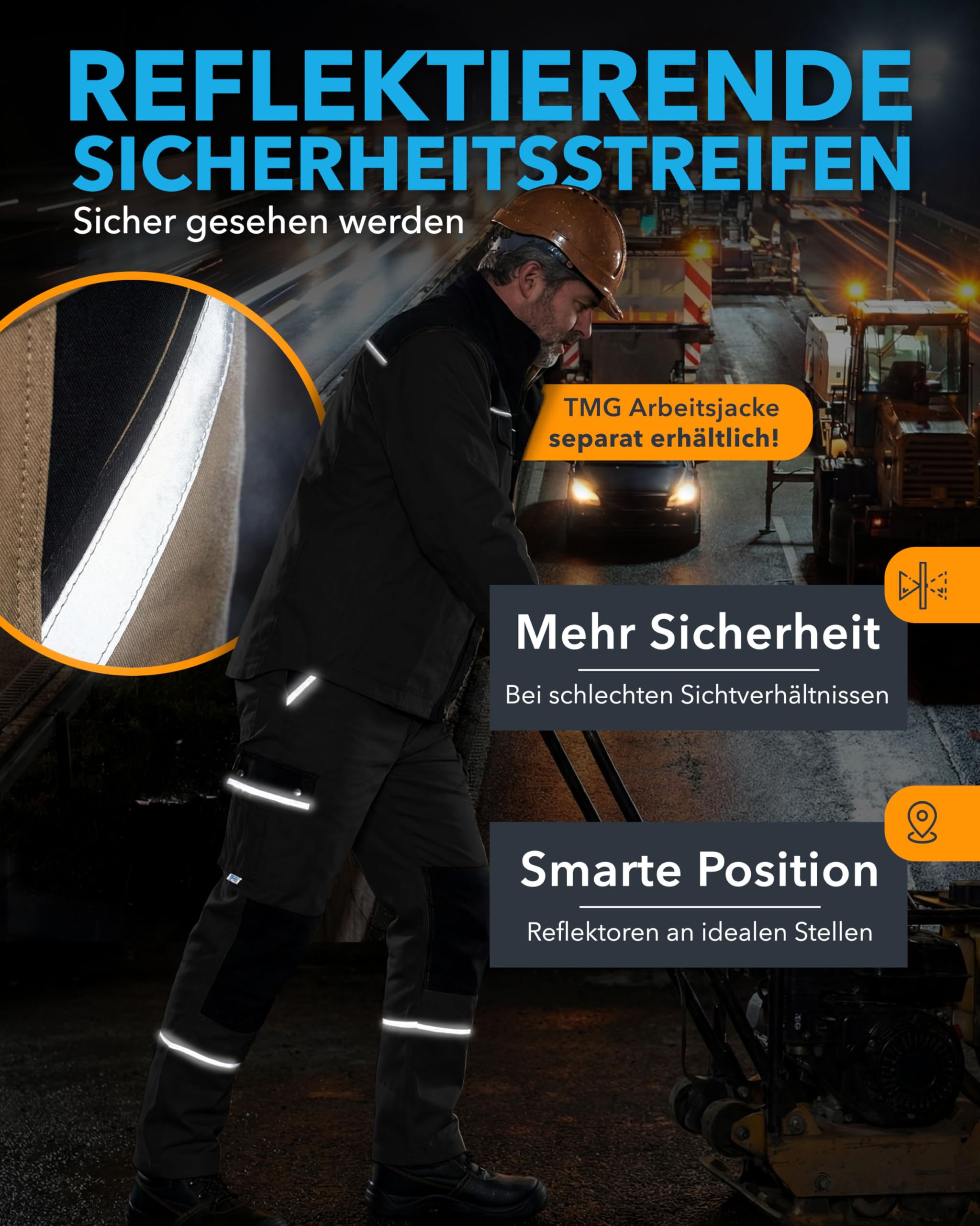 TMG® | Lange Arbeitslatzhose Herren, Schwarze Latzhose mit Kniepolstertaschen aus Cordura, viel Stauraum, robust
