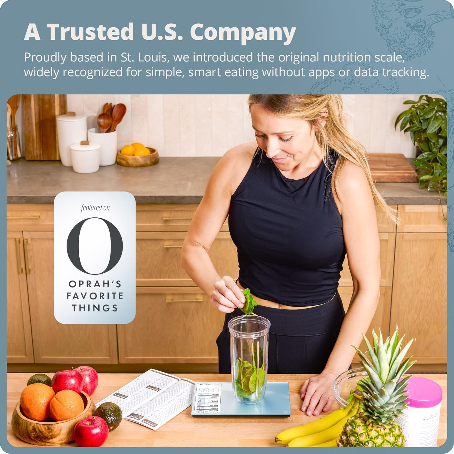Greater Goods Digital Nutrition Scale – Accurate Macro and Calorie Tracking for Meal Prep, Weight Loss, and Healthy Eating | 2,000 Built-in Foods, Intuitive Nutrition Label Display, 11lb Cap, Blue