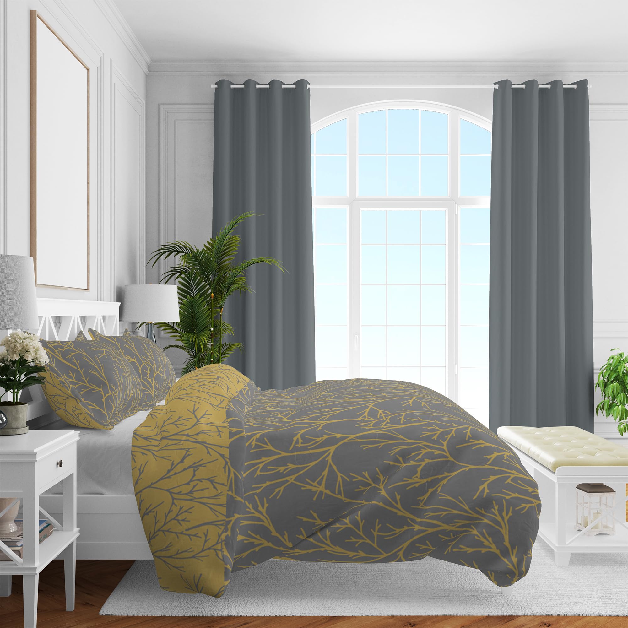 Brielle Düz Pamuk Saten Nevresim Setleri, Sarı, Queen Size
