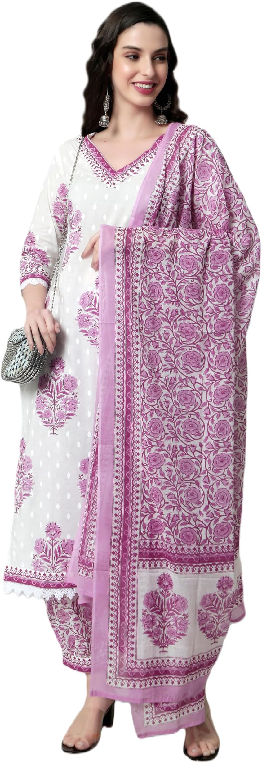 Arayna Women's Cotton Printed Floral Straight Kurta with Palazzo Pants and Dupatta