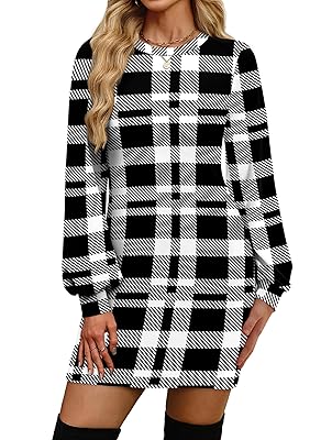 OFEEFAN Sweater Dresses for Women 2025 Fall Winter Puff Long Sleeve Crewneck Bodycon Fleece Ribbed Pullover Fashion Clothing