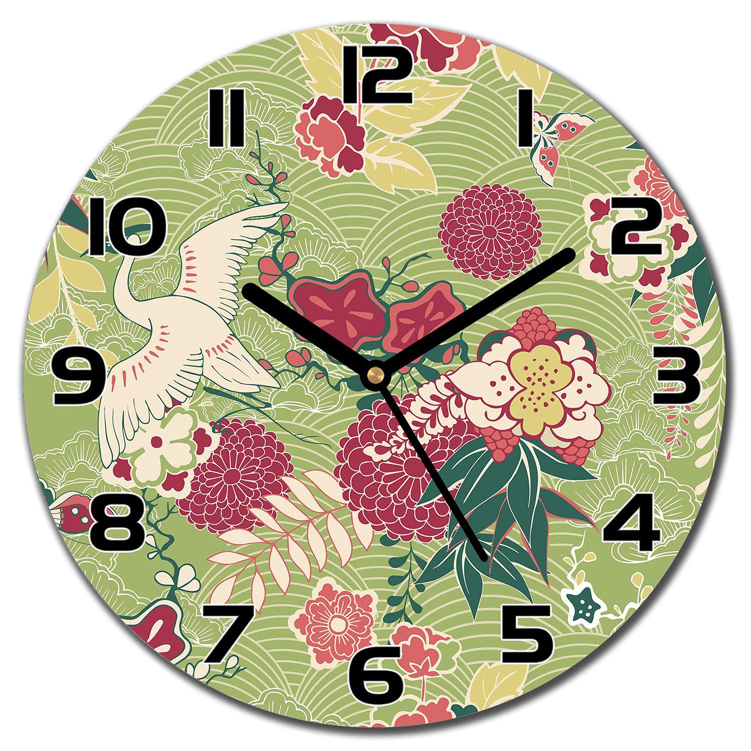 Horloge en verre 30 cm à aiguilles noires et impression moderne
