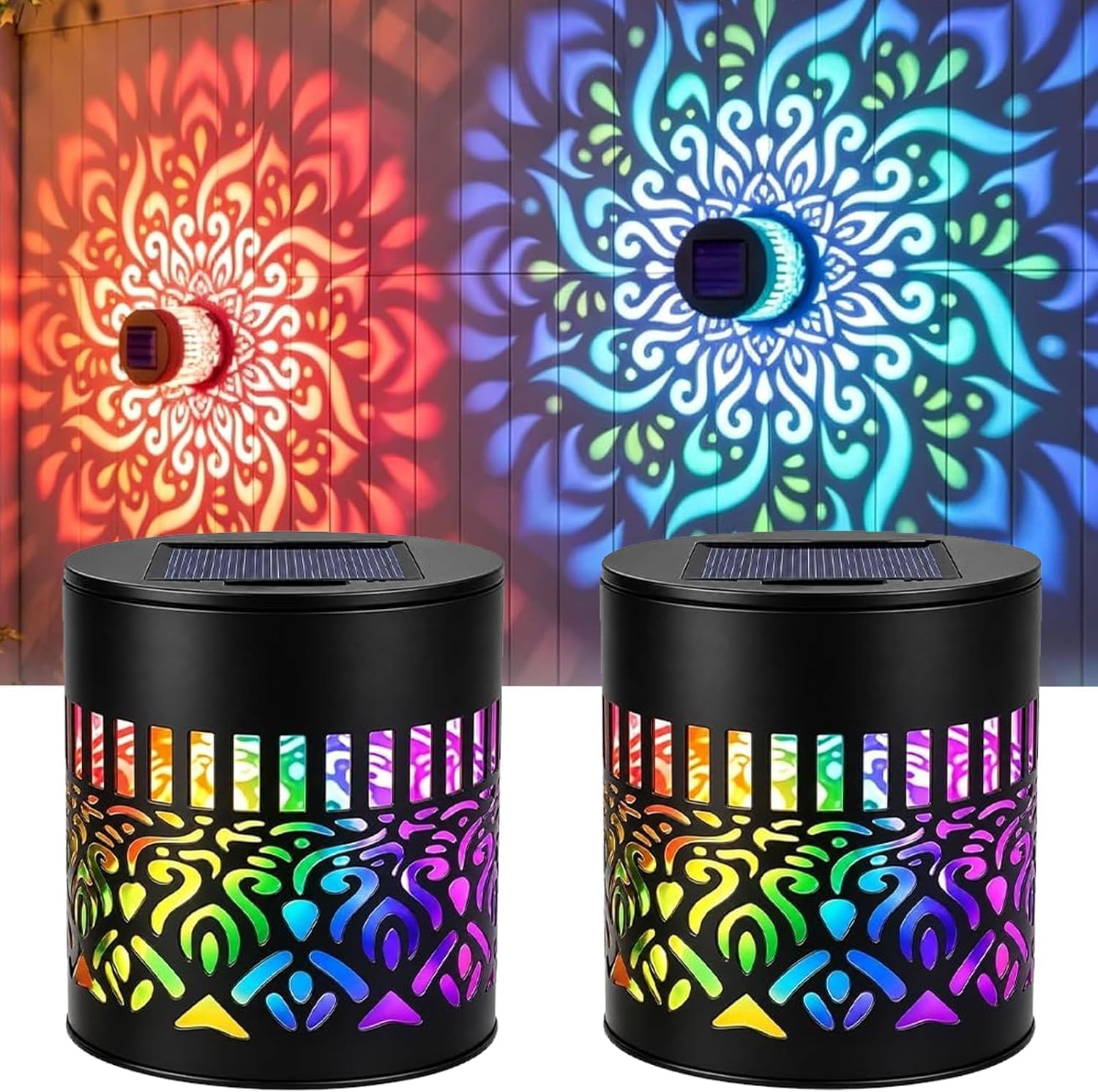 Outdoor Solar Mandala Projector Light, 7-Color Changing Waterproof Metal Wall and Fence Light, Solar Powered Garden Decor for Patio, Backyard, Yard and Post 1Pack-picture-29