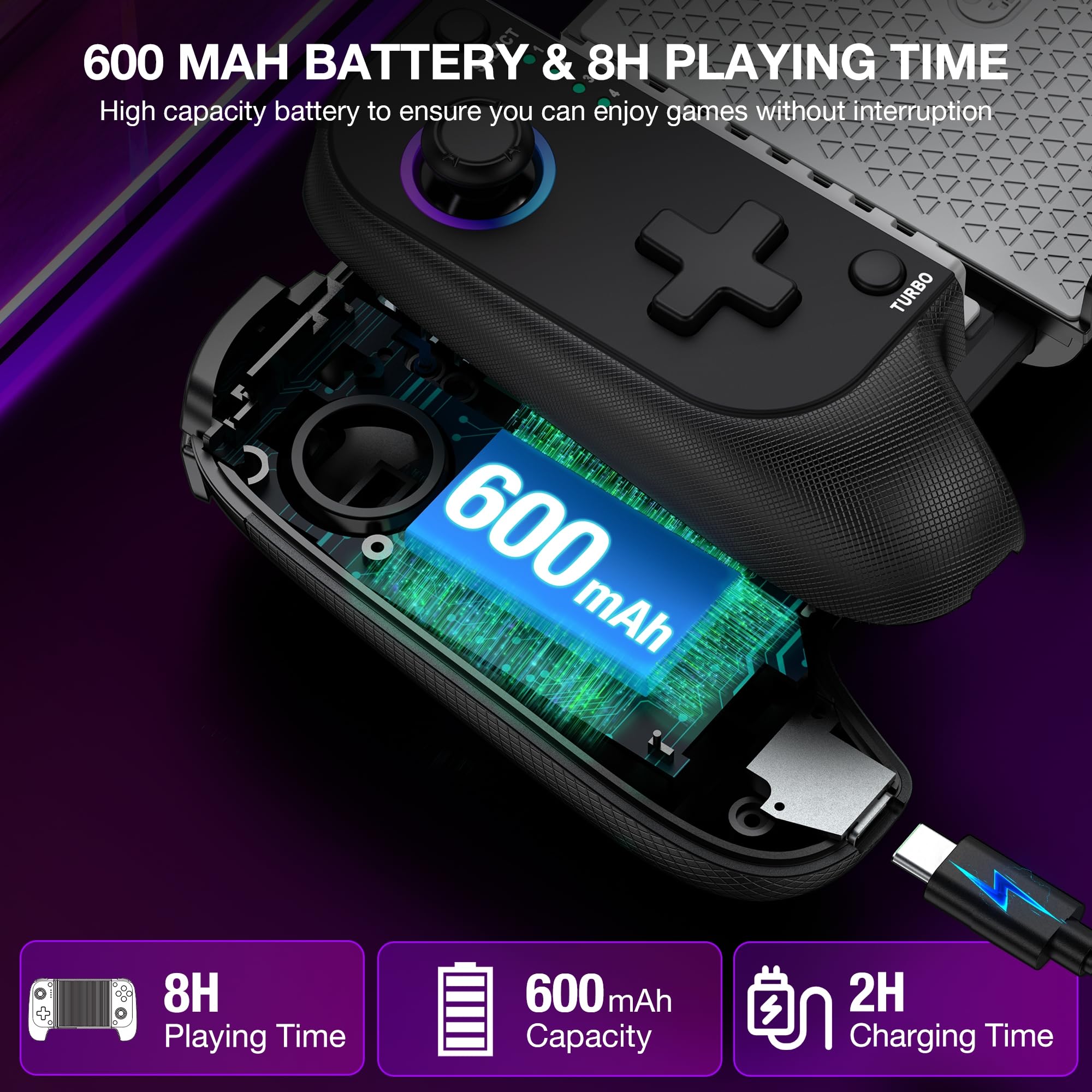 Controller mobile per iPhone, controller per smartphone per Android con joystick ad effetto Hall, controller mobile Bluetooth con supporto per PS Remote Play/Xbox Cloud/MFi Apple Arcade/Roblox
