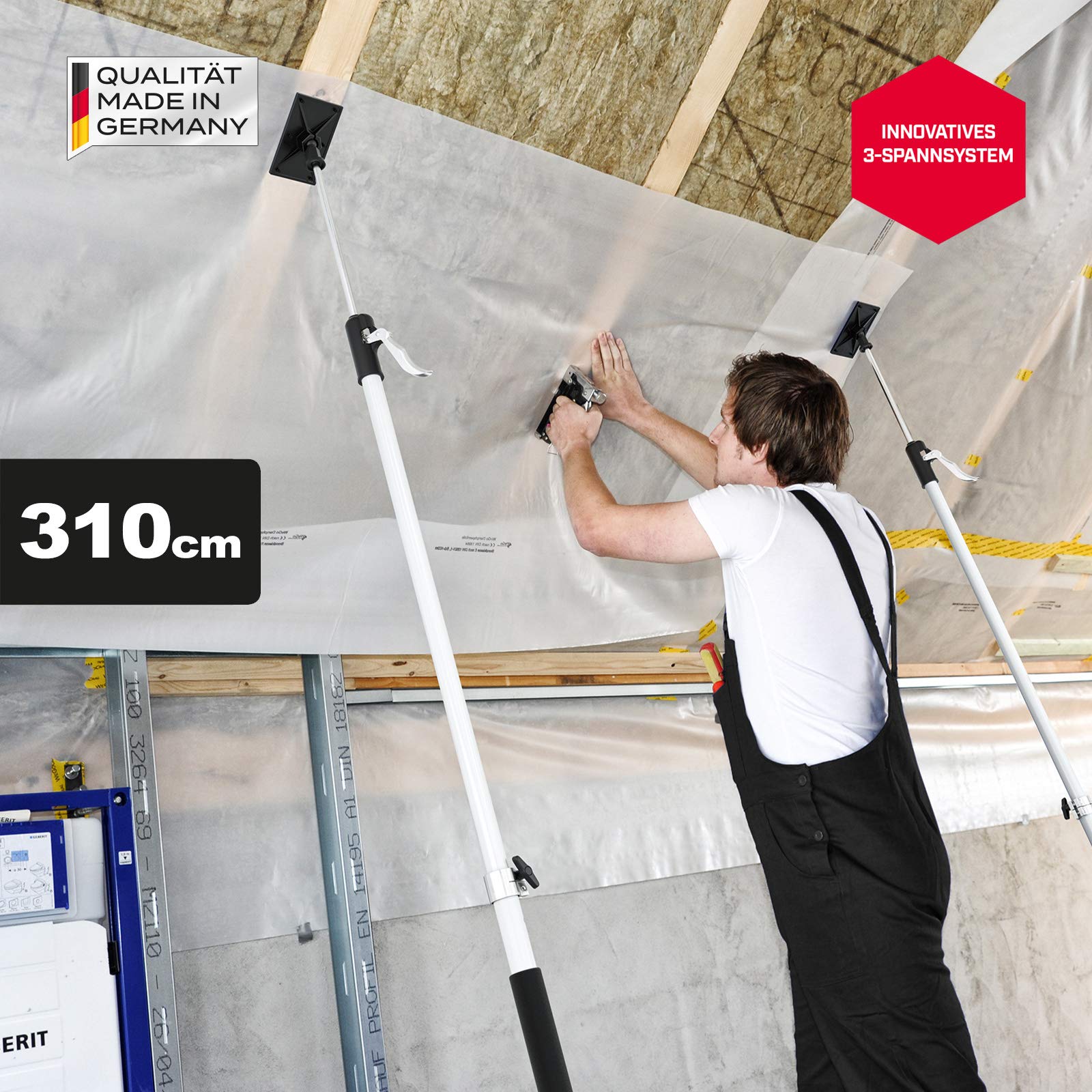 2x MULTISPANN® Montagestütze 133-310cm - Max. 80kg - Made in Germany - Deckenstütze, Einhandstütze und Baustütze mit innovativem 3-Spannsystem - Für Handwerk und Industrie - MS-MS80-310