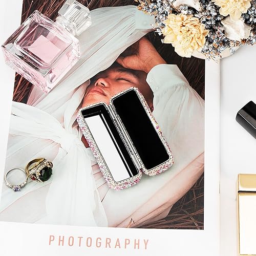 Miniatura 4 de Adorila Estuche de lápiz labial con espejo, organizador de lápiz labial de cristal de diamantes de imitación para viajes, soporte portátil de