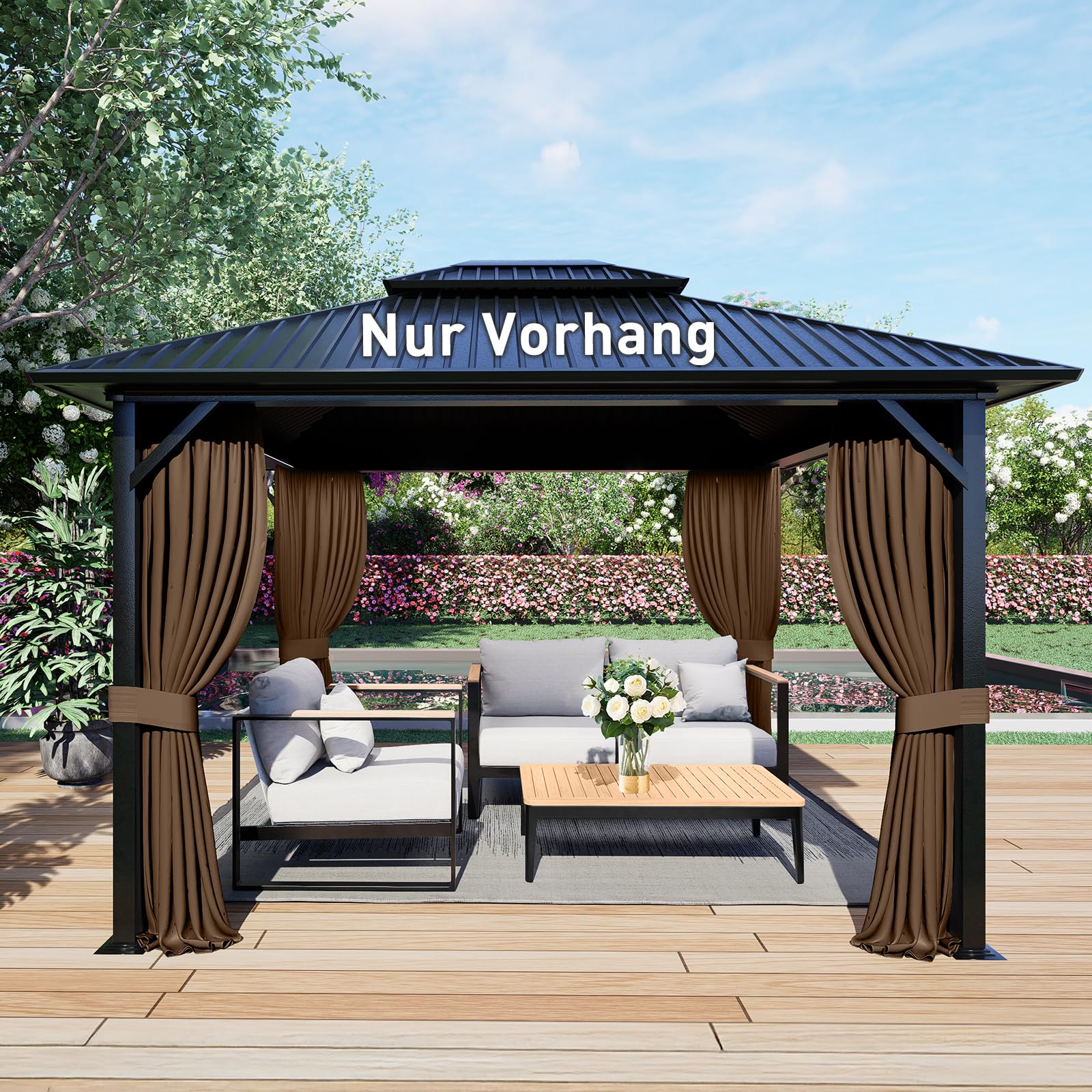 Aoodor Garden Outdoor Vorhang, 4 Stück Pavillon Seitenteile, Wasserdichte Sichtschutz Gardinen mit Reißverschluss für Terrassen-Pergolen und Markisen (nur Vorhänge)