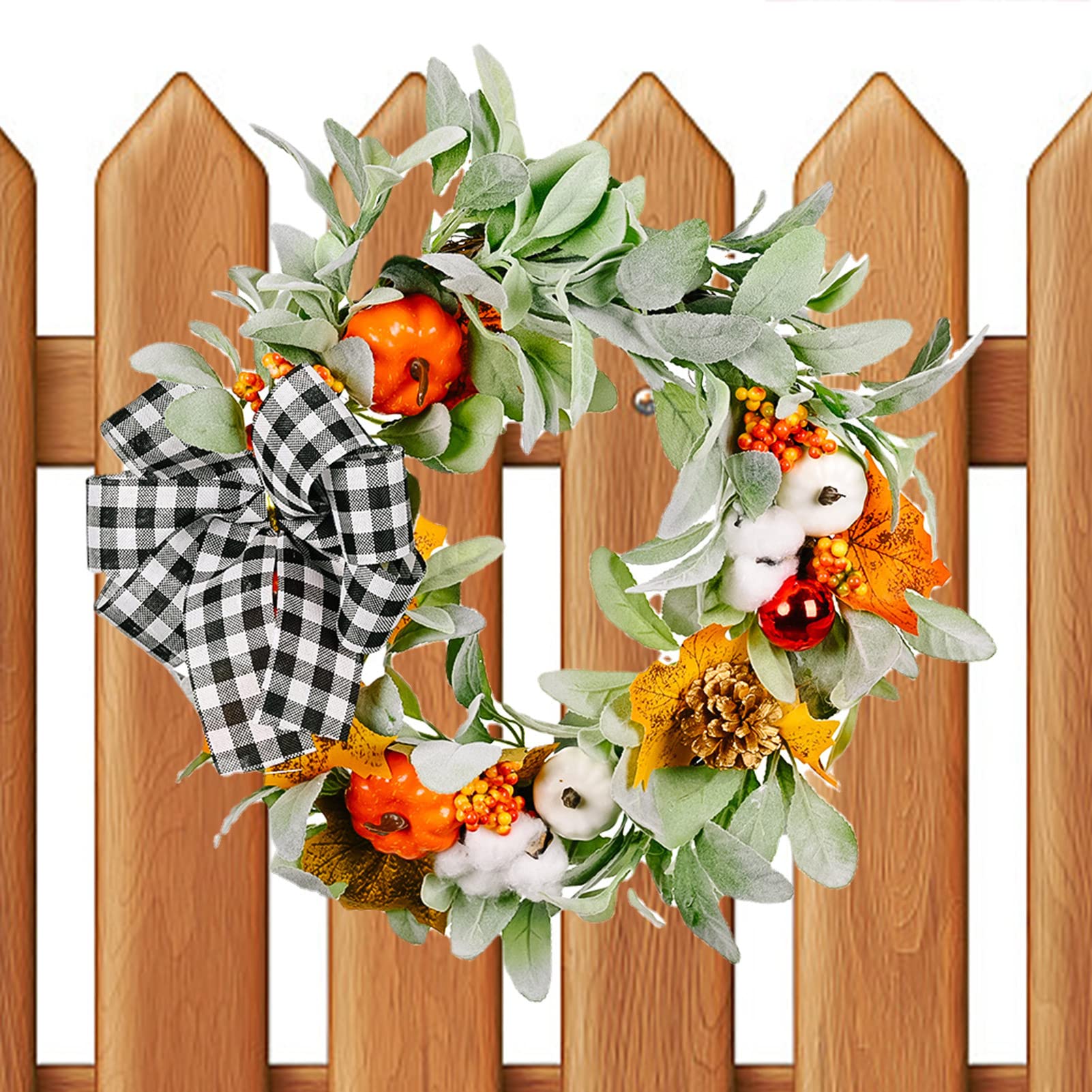 Youding Fall Wreath,17.71 in Artificial Autumn Wreaths with Pumpkins Pine Cone - Fall Decorations for Halloween Farmhouse Harvest Outdoor Indoor Window Wall