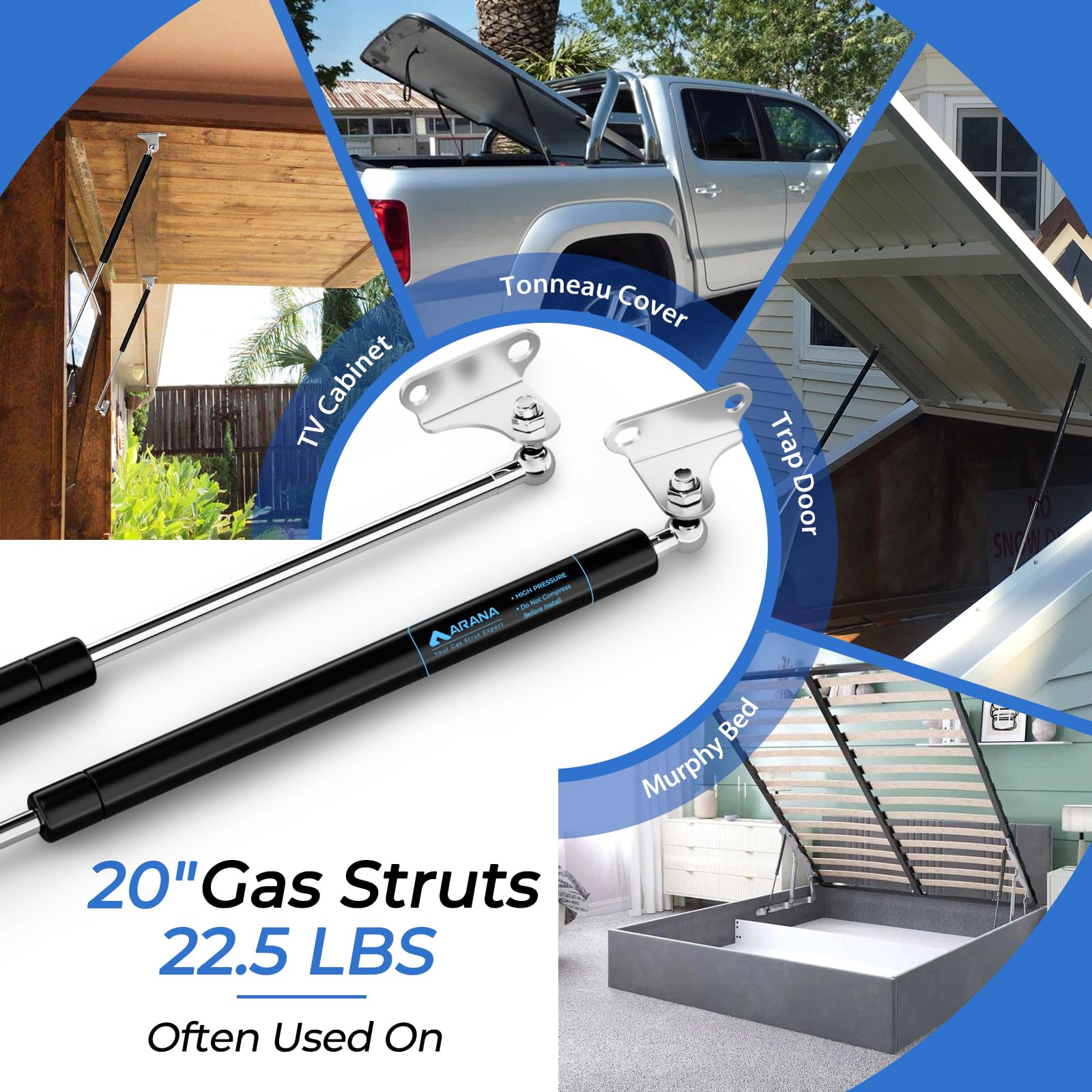 Snapklik.com : ARANA 20 Inch Gas Struts Spring Shocks 22.5Lbs/100N 20