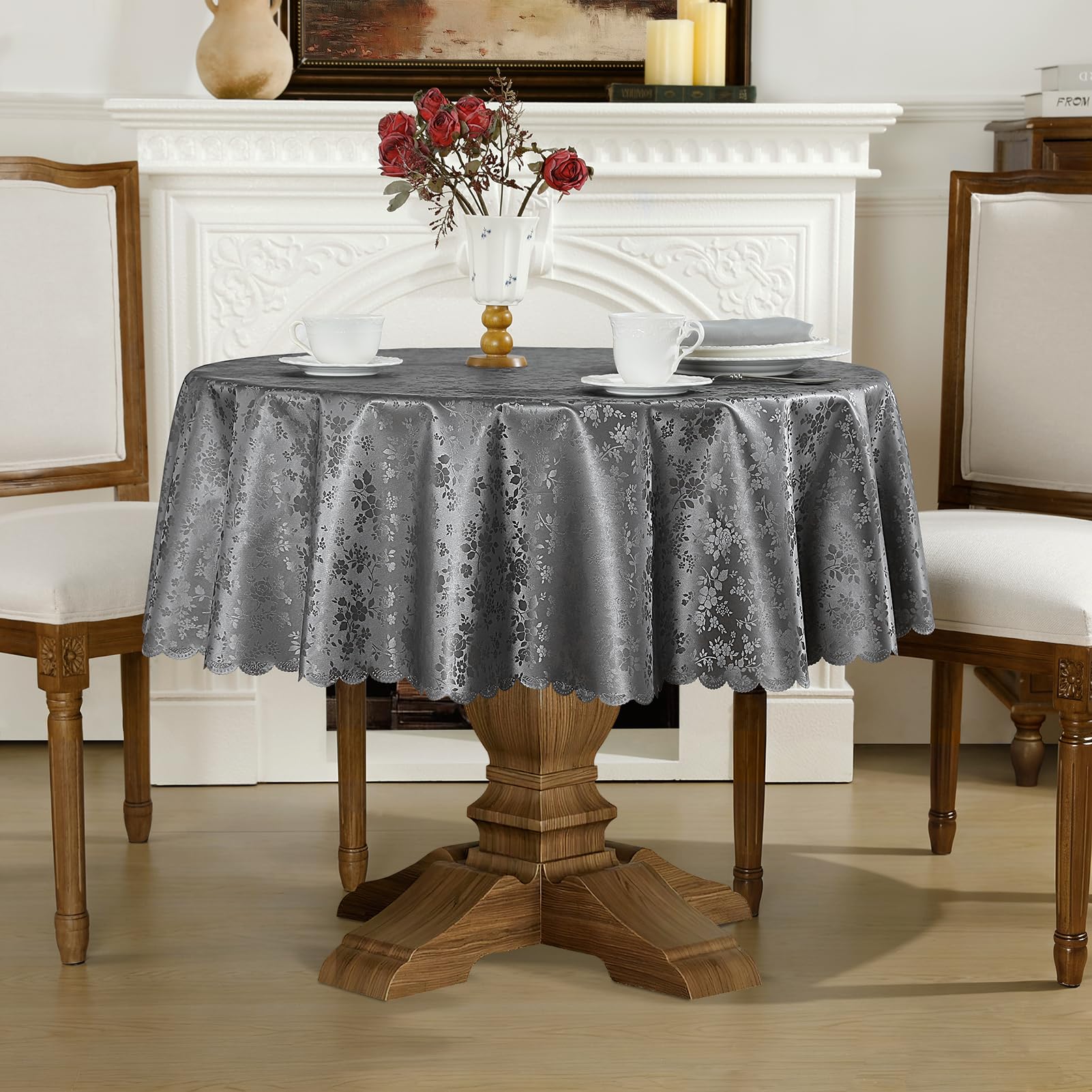 Romanstile Wachstuchtischdecke Tischdecke rund 160 abwaschbar 350GSM plastik Tischtuch hochwertig,wasserdicht für Party,Silvester,Outdoor,Neujahr,Gartentisch,Couchtisch,Draußen,Beistelltisch,Esszimmer
