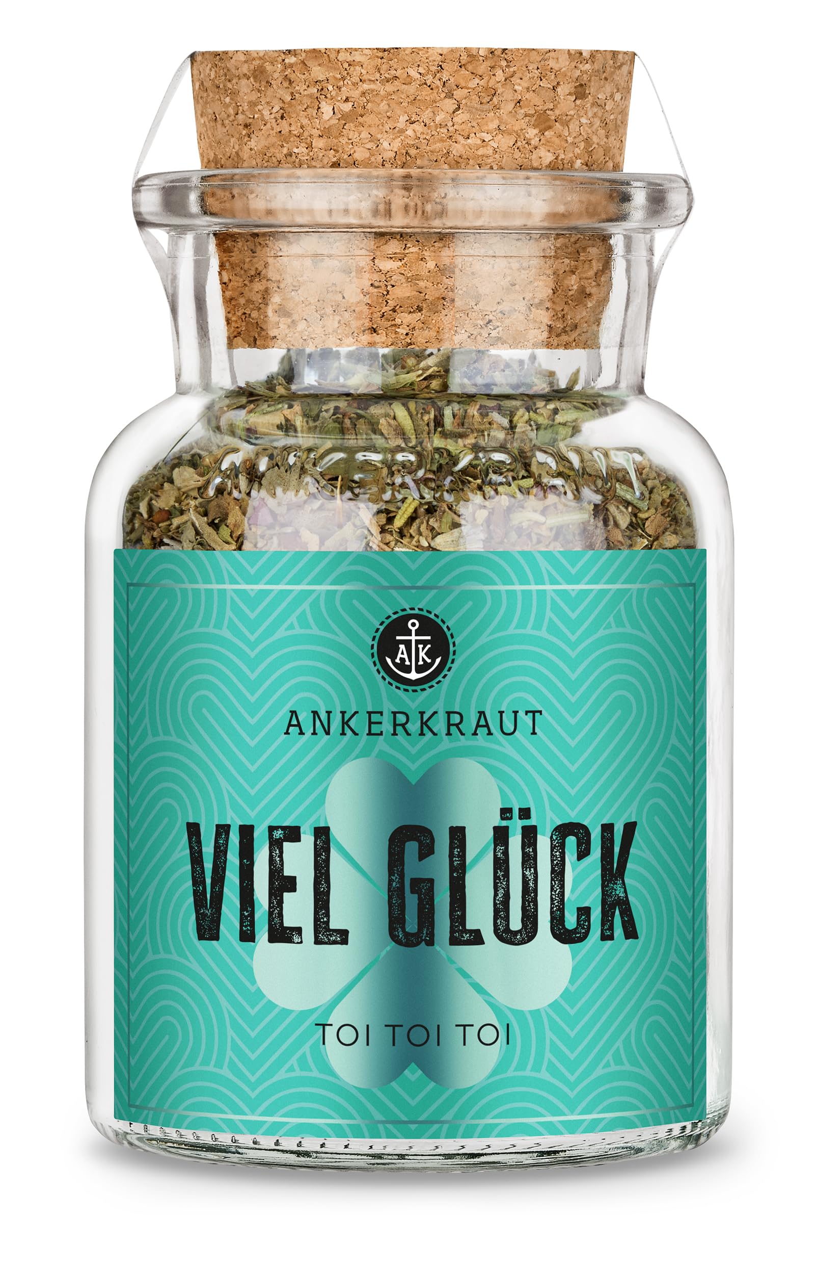 Ankerkraut "Viel Glück" Anlass-Geschenk, Kräuter der Provence mit Rosmarin, Basilikum, Thymian, für Wild, Coq au Vin und mediterrane Gerichte, 30 g im Korkenglas