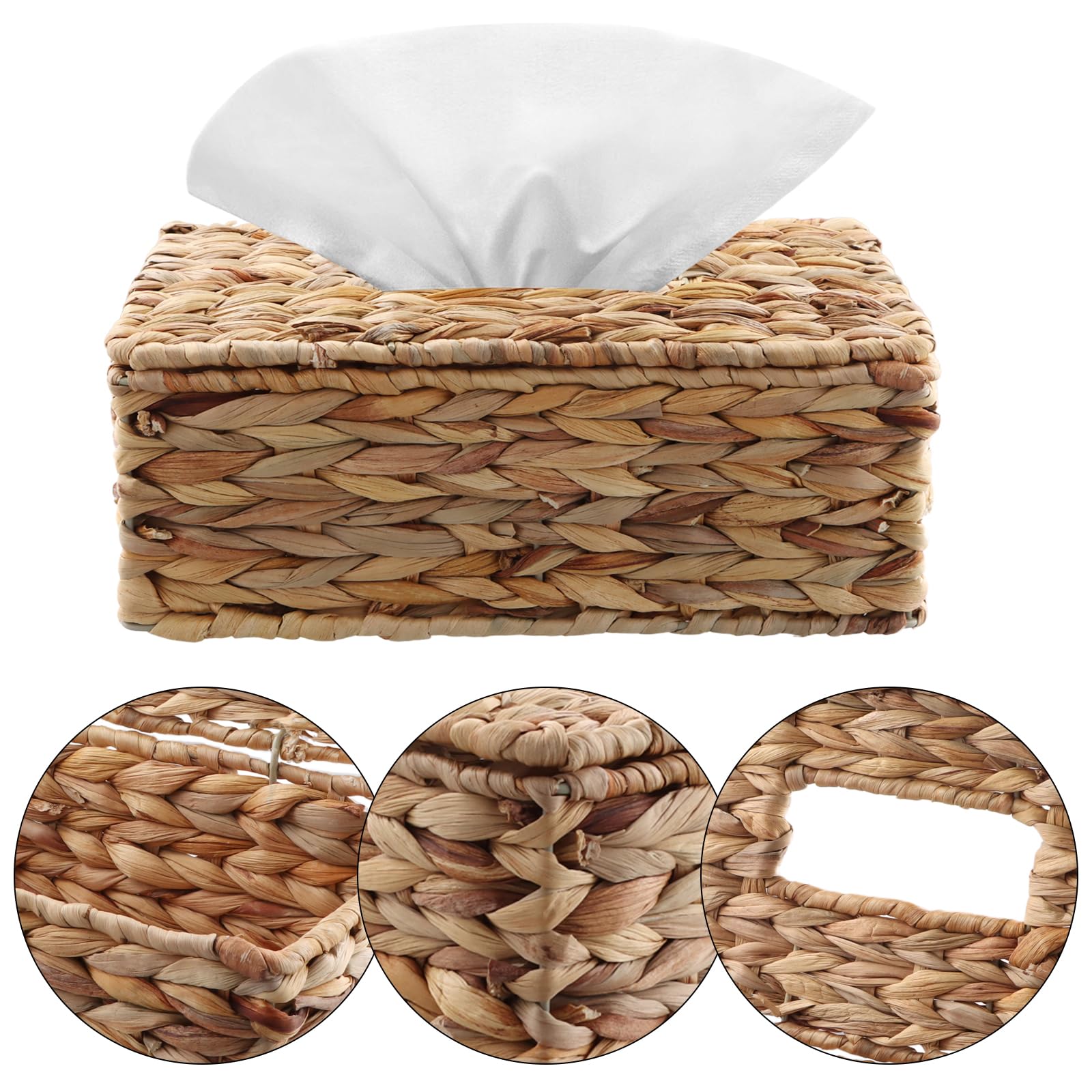 Pudełko na chusteczki wiklinowe 27,5 x 11,3 x 16,5 cm, prostokątne uchwyty na serwetki z jacyntu wodnego, naturalny kosz z wikliny, do łazienki, sypialni, biura