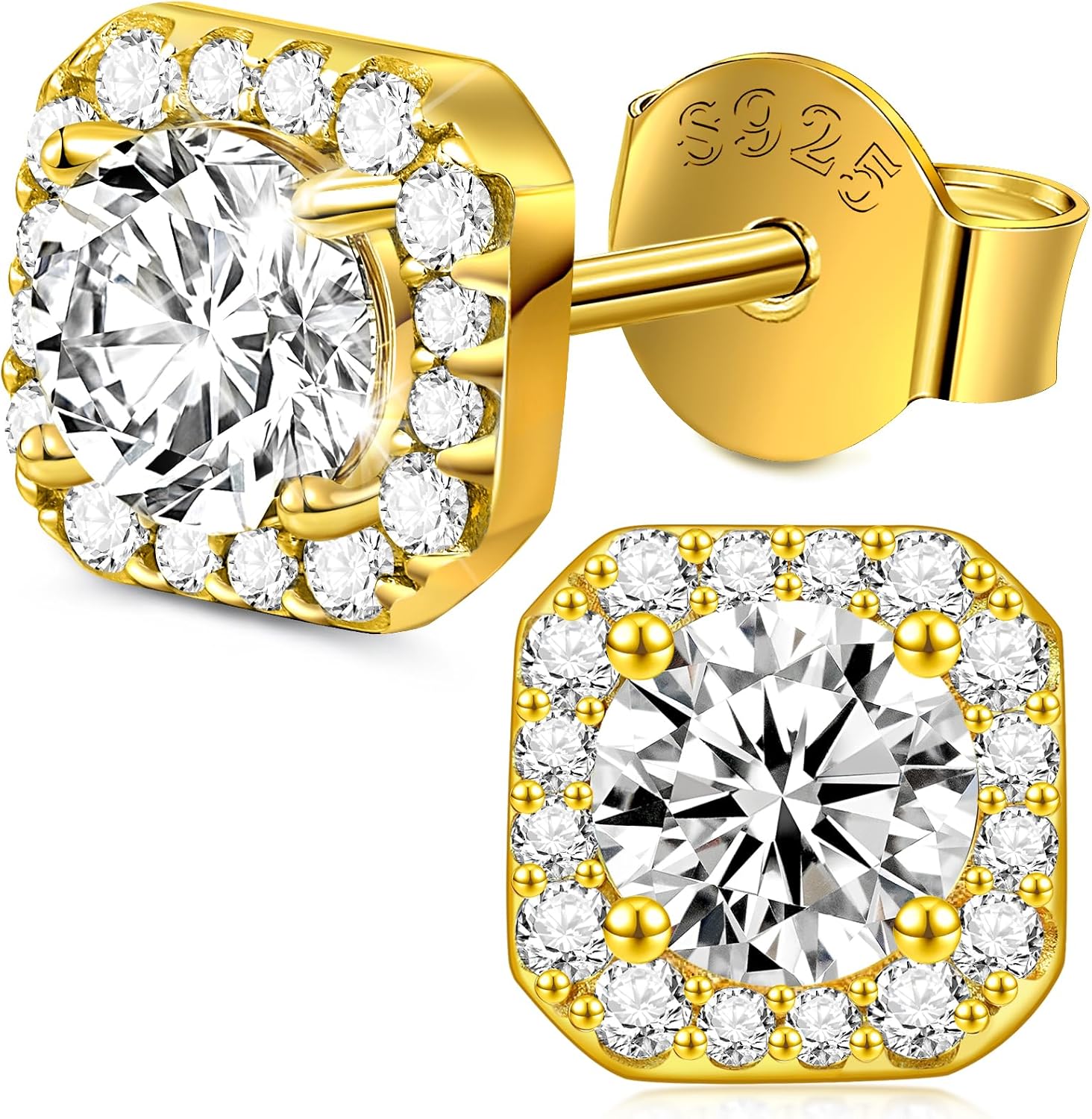 RINEY&KY Moissanite Earrings - Lab Diamond Earrings Studs Women Men, Moissanite Stud Earrings, Moissanite Earring Push Back,18k White Gold Plated, Sterling Silver Halo Round Brilliant, 3-6.5MM,0.2-2.0Carats