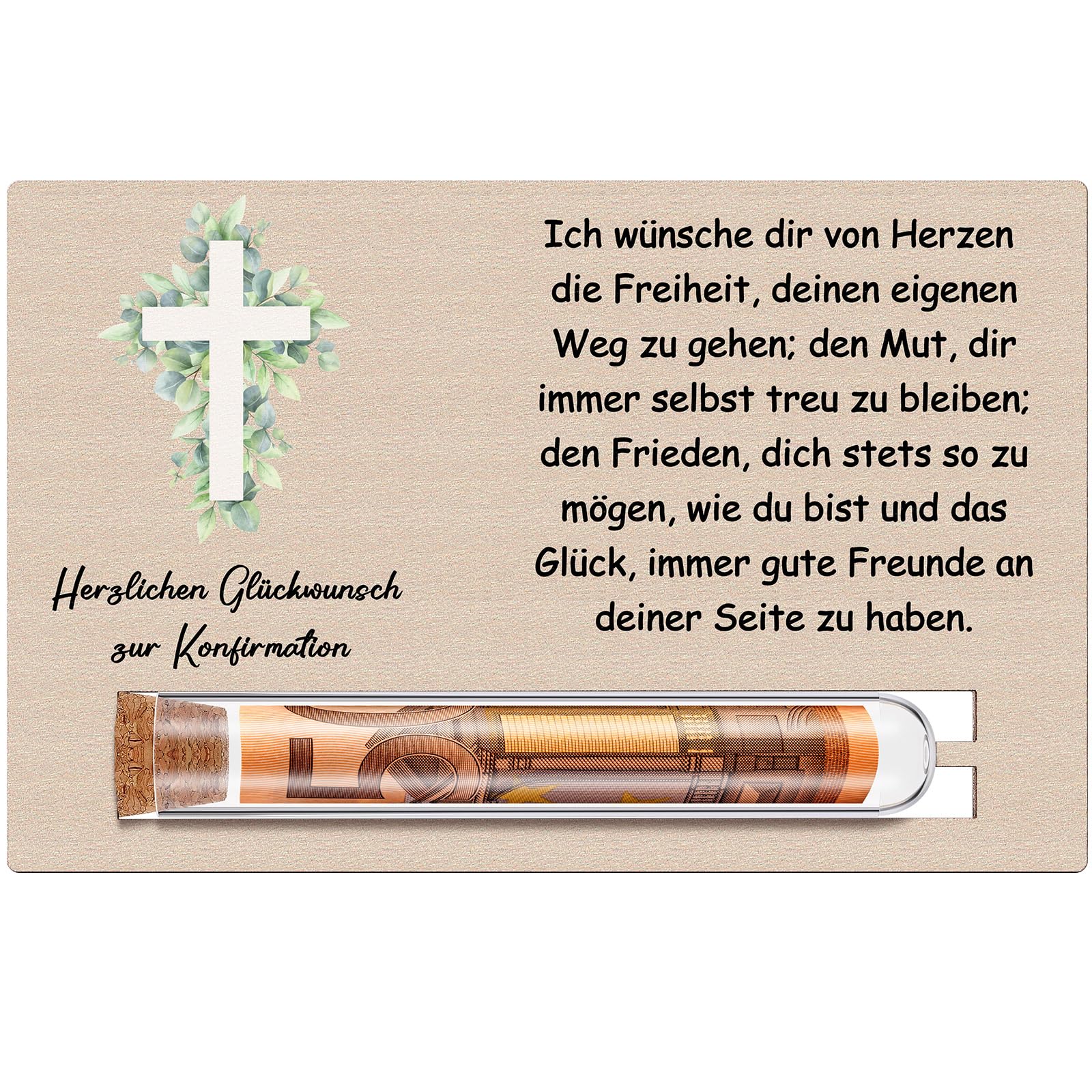 Otuuz Geldgeschenk zur Konfirmation Geldgeschenk im Reagenzglas Konfirmationskarte aus Holz Kreuzen Geschenk Verpackung zur Kommunion, Konfirmation, Jugendweihe oder Taufe
