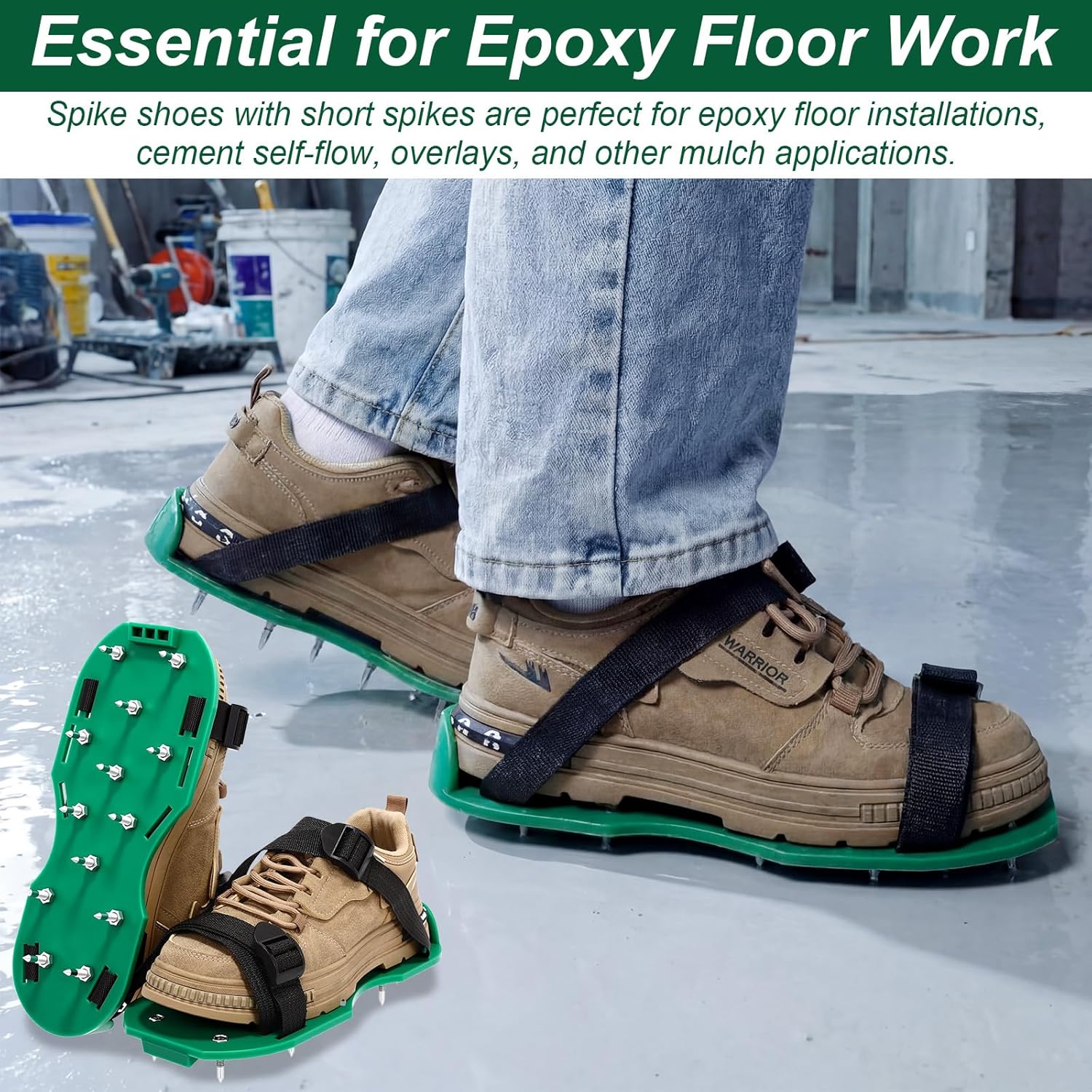 10 Pairs Lawn Spike Shoes Green Lawn Aerator Spike Shoes with 3/4" Short Spikes Tool for Epoxy Floor, Overlays, Home, Yard, Patio, Garden
