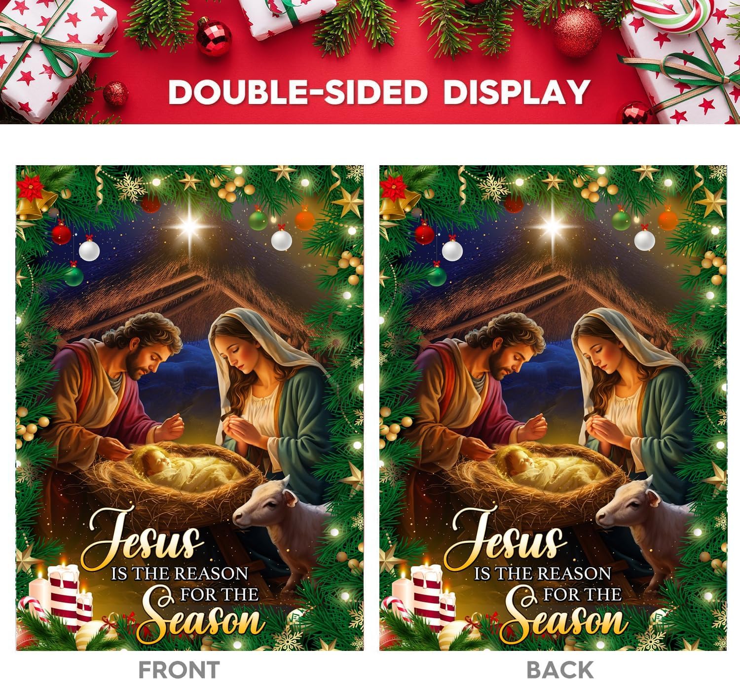 Jesus is The Reason for The Season Christmas Flag, Christian Religious Nativity Flag, Christmas Decorations Outdoor Yard Flag Set 2 House Flag 28 x 40 and Garden Flag 12x18 Double Side (House + Garden Flags) - Image 7