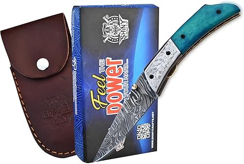 Miniatura 1 de SHINY CRAFTS -Cuchillo de bolsillo Damasco Cuchillo de caza OTF Cuchillo táctico para hombres - Cuchillos de bolsillo - Llevar todos los días -