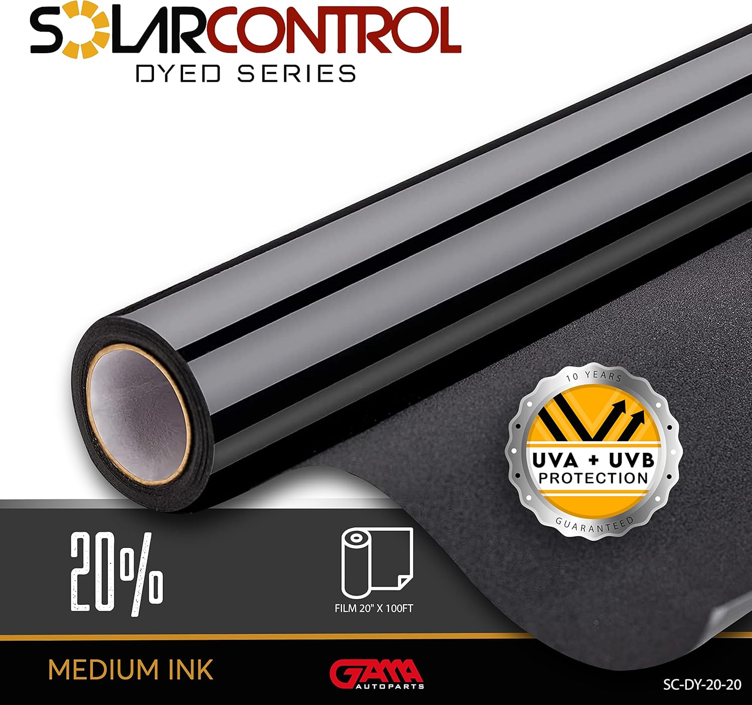 SOLARCONTROL Window Tint Car Film 2PLY 100% UV Rejection Dyed Shade Roll Universal Fit Privacy UV Sun Block and Scratch Resistant (20% Dark Shade, 20" x 100FT)