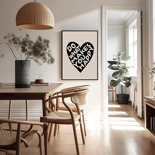 Miniatura 5 de Poster Master Póster con texto en inglés Do What Makes You Happines (Do What Makes You Happines)  Impresión retro de corazón negro  Arte de amor