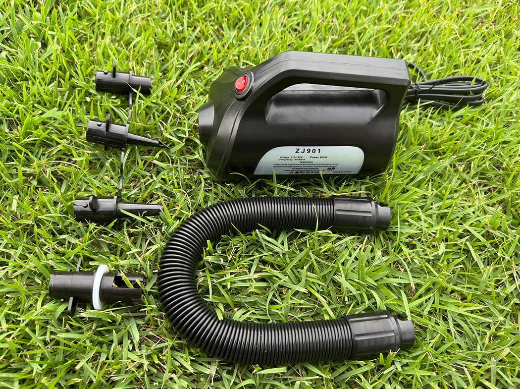 600W Electric Air Pump for Inflatable Mirro Ball Gymnastics Mat, 110-120V AC Air Mattress Pump Quick Fill Inflator Deflator Pump, Portable Air Pump for Pool Floats/Air Bed/Bunker/Gym 4 Nozzles