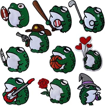 10Pcs Cute Chubby Frog Embroidered Patches Iron On Sew On Cartoon Animal Applique Decor for Clothes Jeans Hats Backpacks DIY