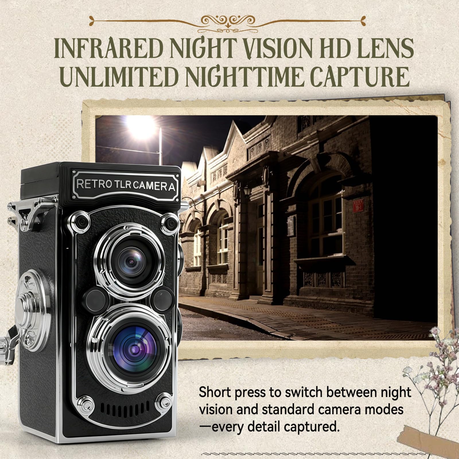 Mini Caméra Numérique Rétro, Caméra Vintage à Double Objectif 1080P FHD Vidéo 48MP Photos Autofocus Mini Caméra Vlogging avec Écran LCD de 1,54 Pouces, avec Carte Mémoire de 32 Go, Fonction de Vision