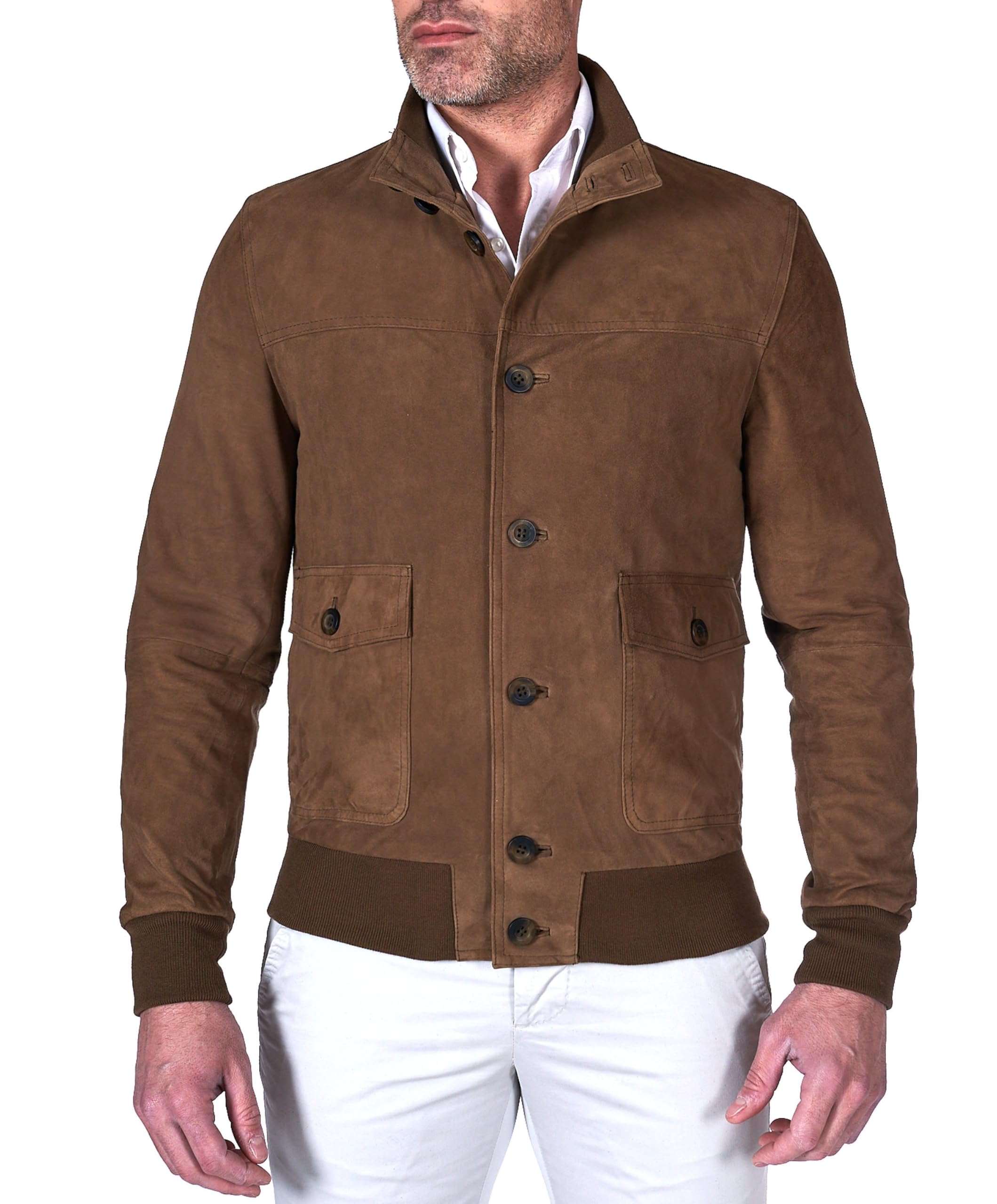 D'Arienzo Bomber in Pelle Uomo Beige Renna Giubbino Vera Pelle Alex Bottoni