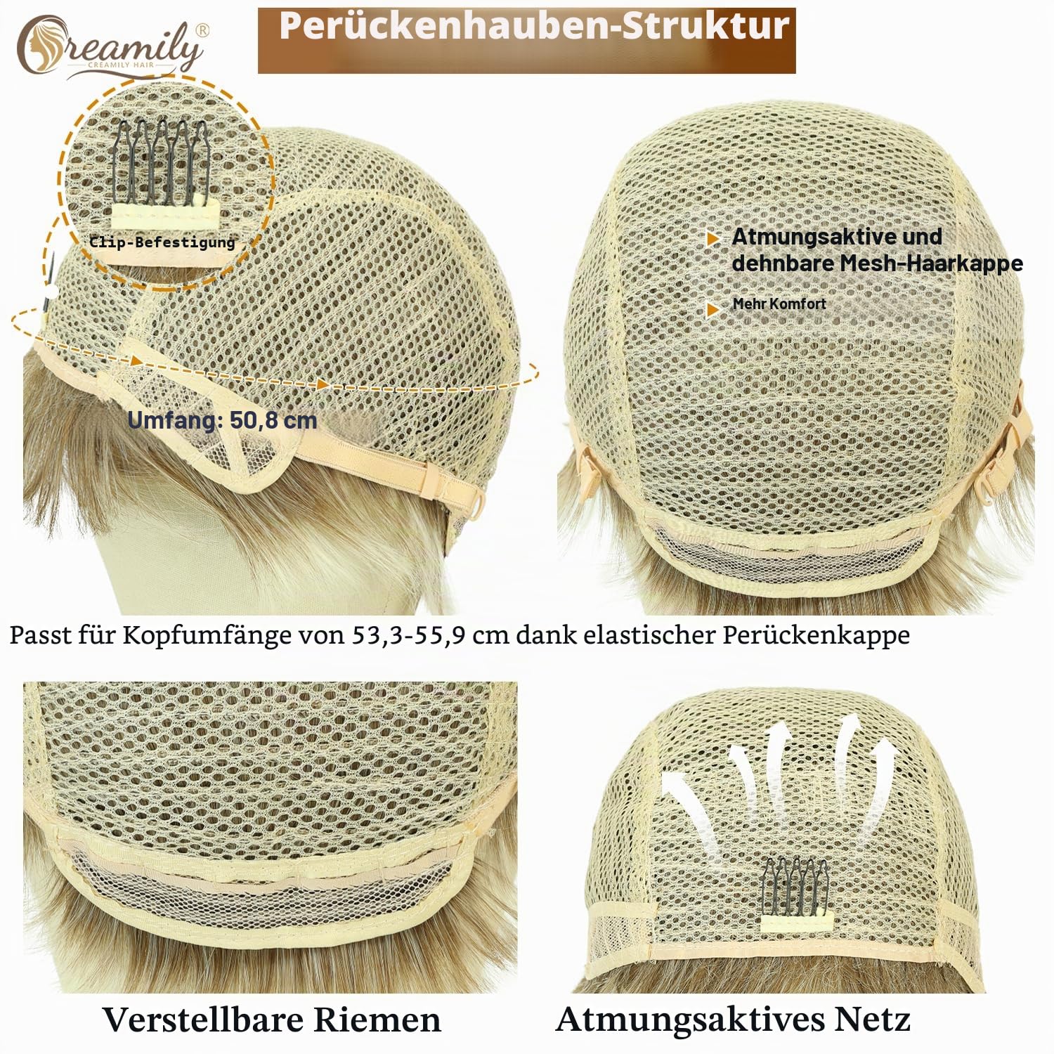 Creamily Perücke Kurz Blond Perücke Pixie Kurzhaar für Damen Synthetisches Kurzhaarperücke Damen (Blond gemischtes Braun)