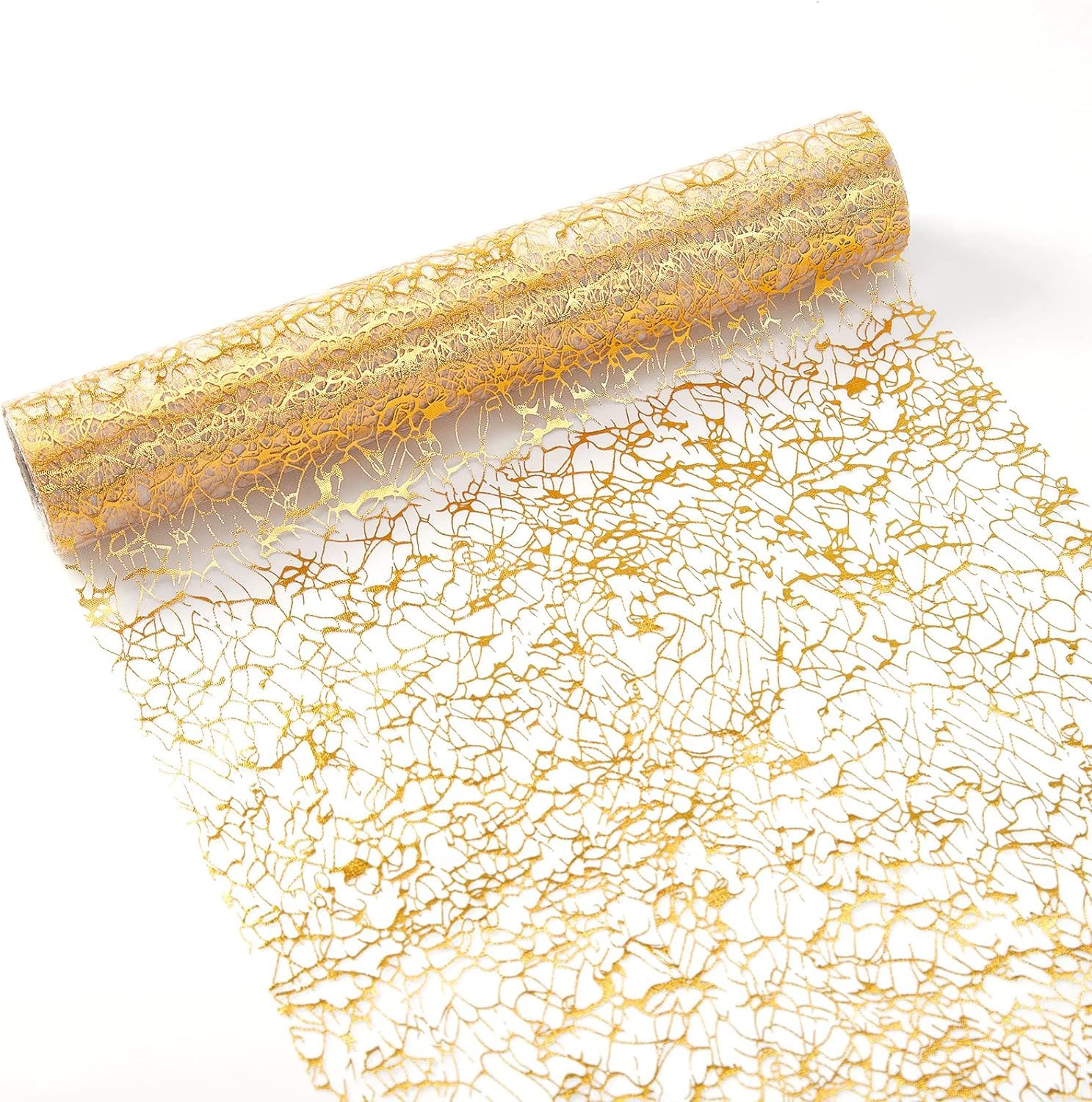 Glitter Metallic Thin Mesh Dining Room Table Runner,11 Inch x 33 Feet Cropped Gold Tablecloth Party Decorations for Wedding,Birthday Party,Banquet,Christmas