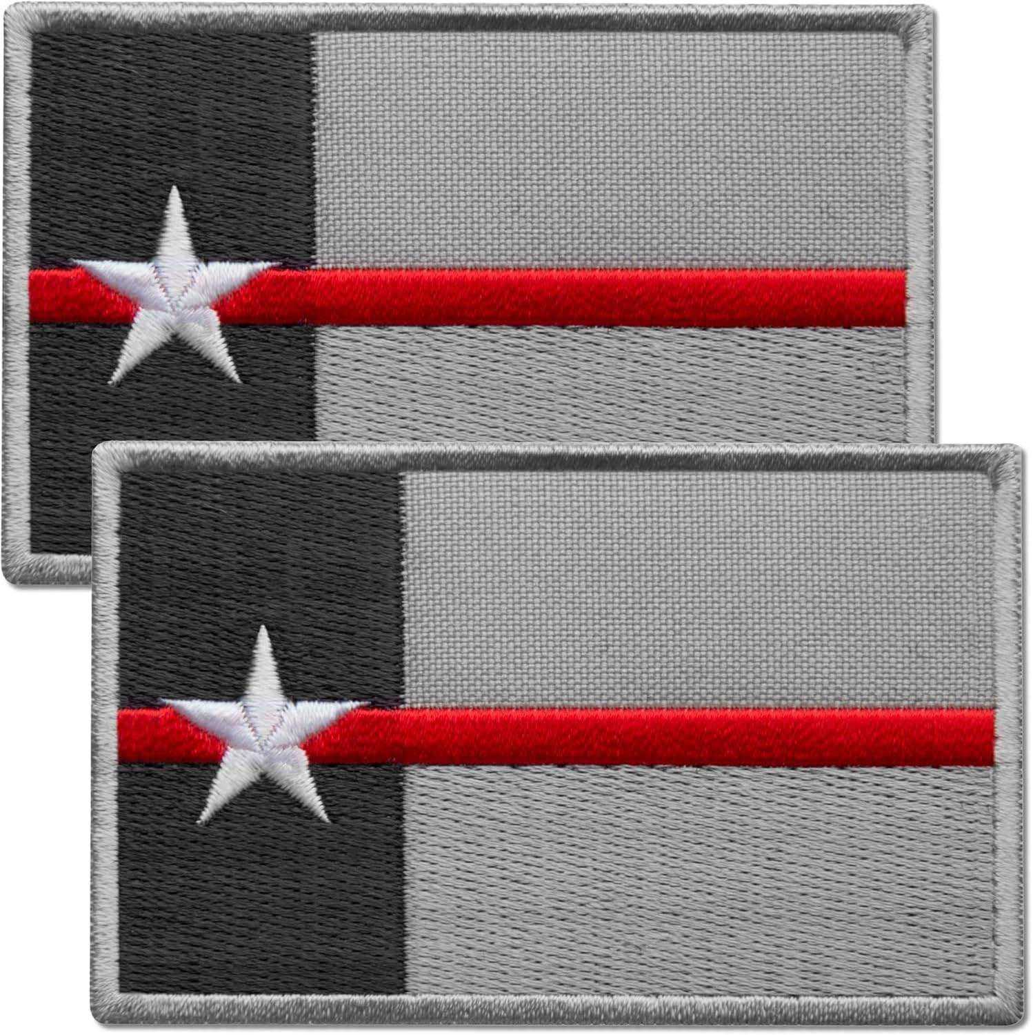 Bluyellow 2Pcs Red Line Flag Patch, Embroidered Texas Flag