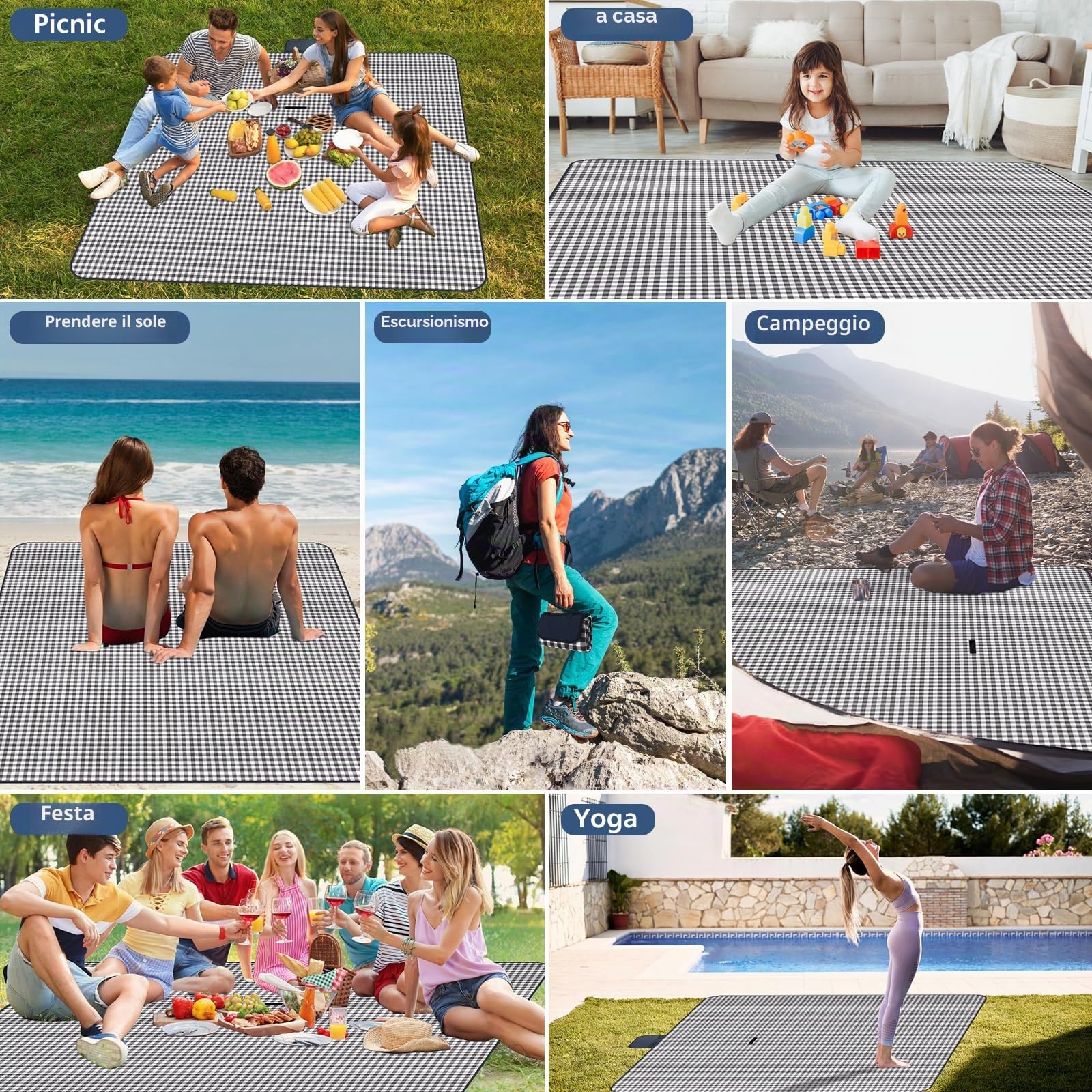 Coperta da Picnic Impermeabile 200x200 cm Blu Marino Lavabile Leggera con Manico