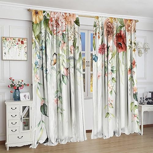 Miniatura 10 de Cortinas de flores azules con tulipanes florales para mujer, plantas botánicas de mariposa, elegantes y pequeñas, para sala de estar, tela de